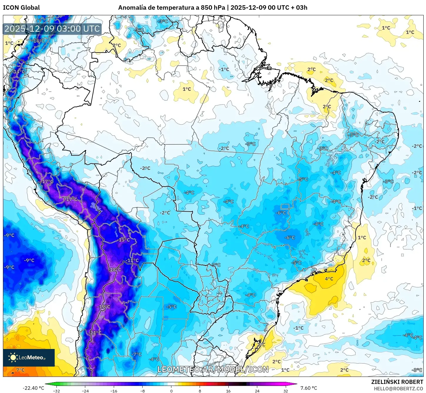 ICON model - Brasil, Anomalía de temperatura a 850 hPa