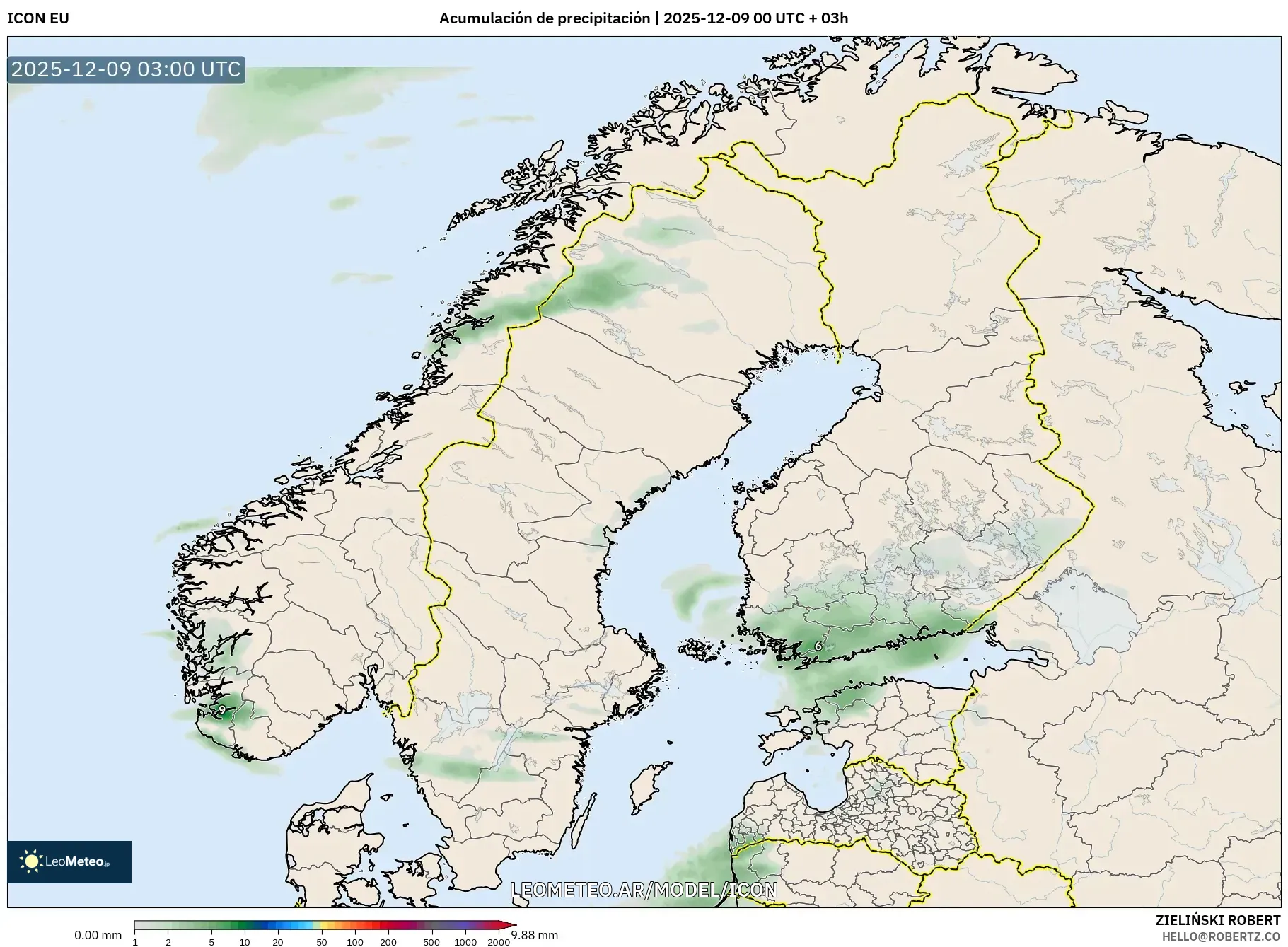 ICON model - Escandinavia, Acumulación de precipitación