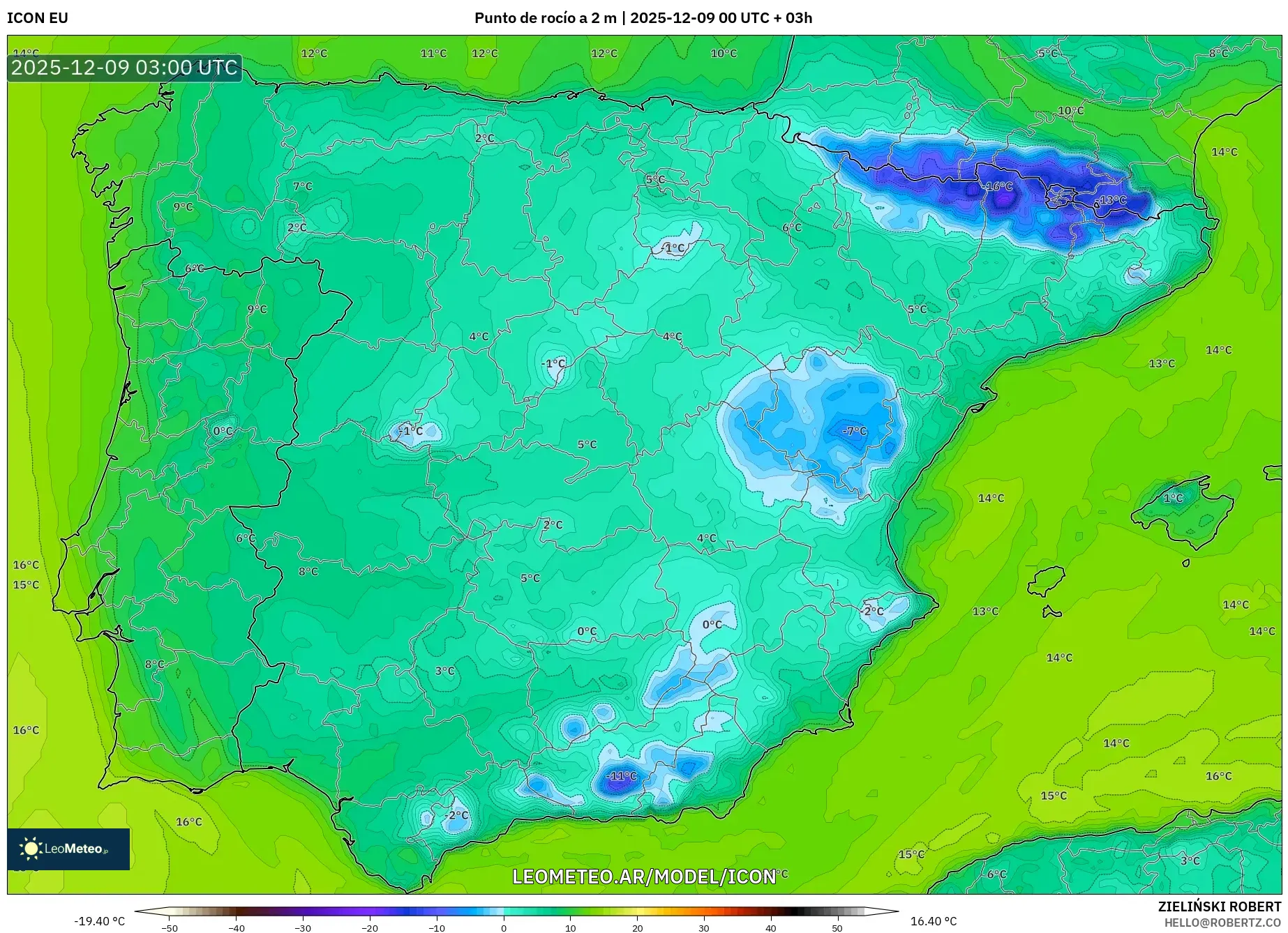 ICON model - España, Punto de rocío a 2 m