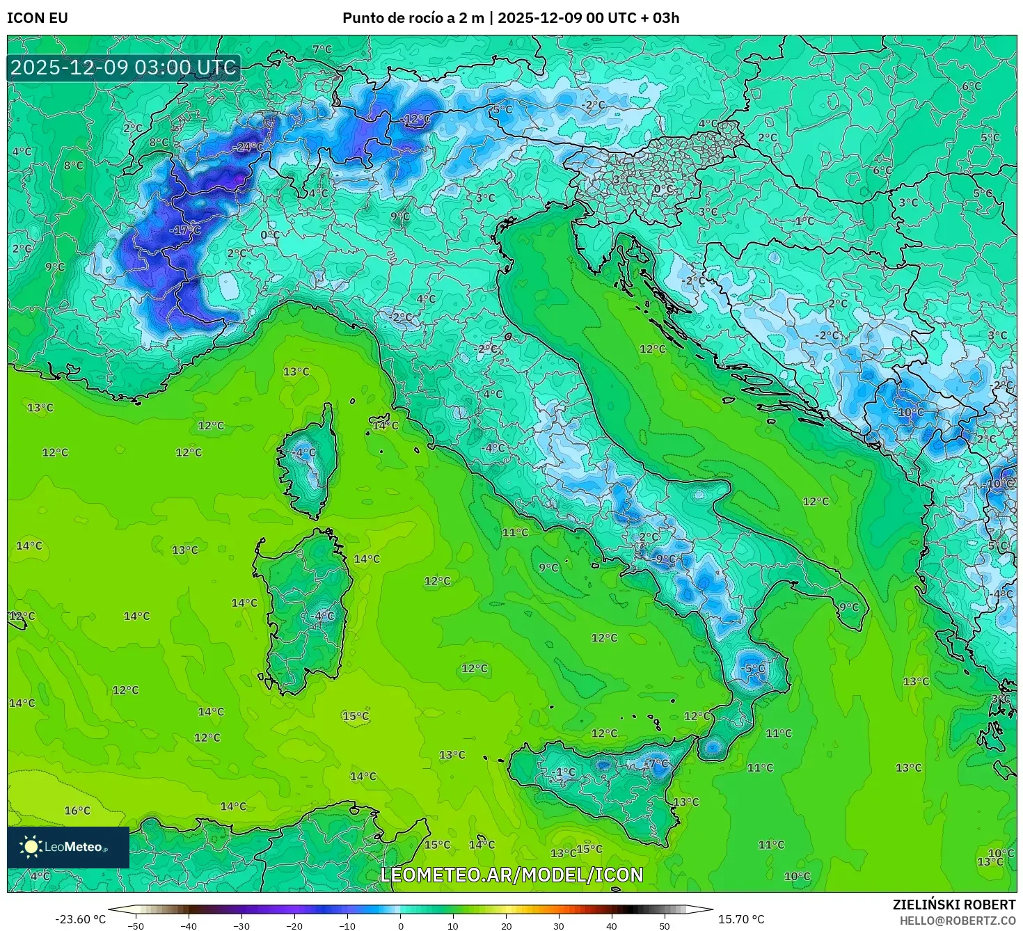 ICON model - Italia, Punto de rocío a 2 m
