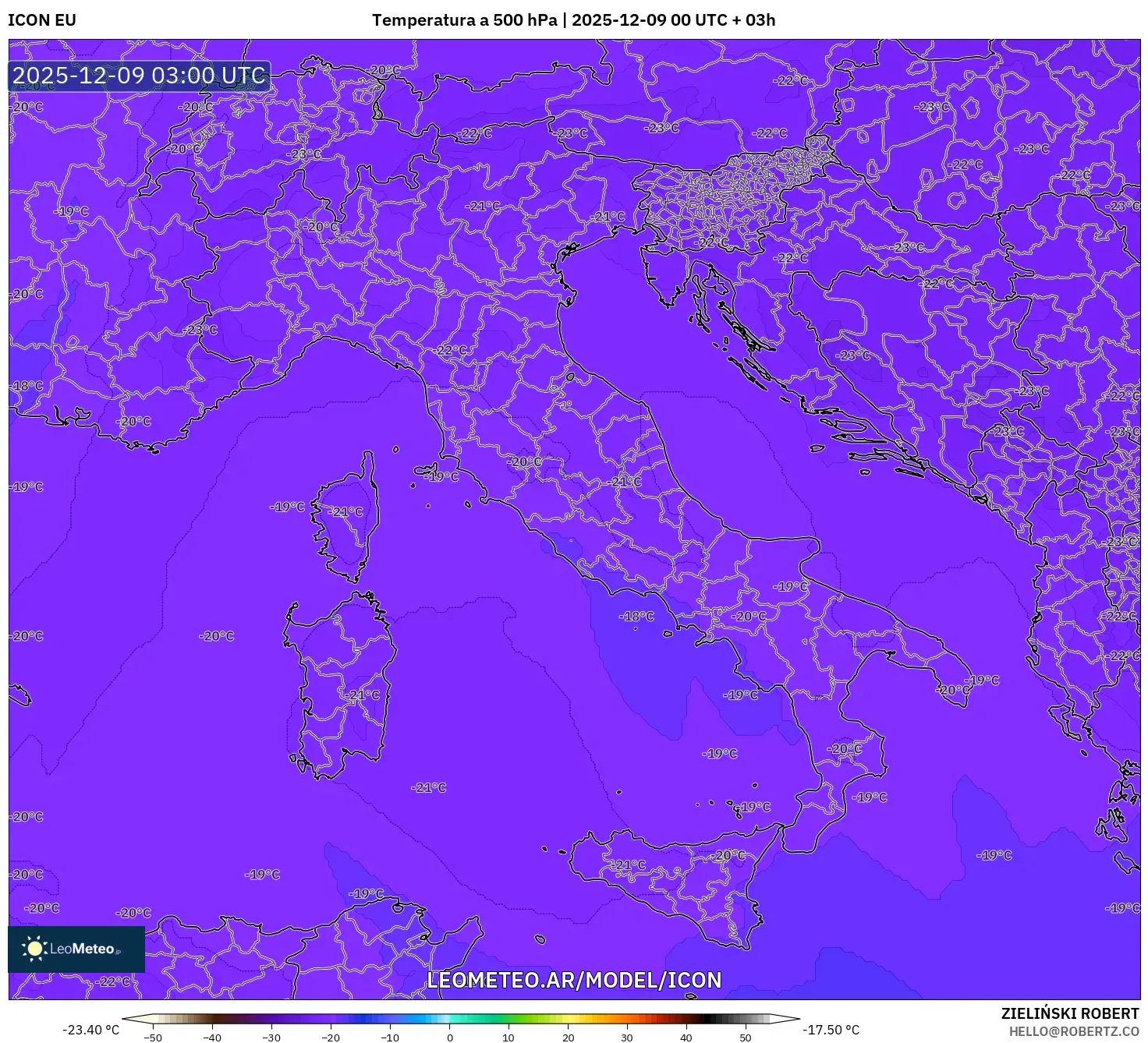ICON model - Italia, Temperatura a 500 hPa