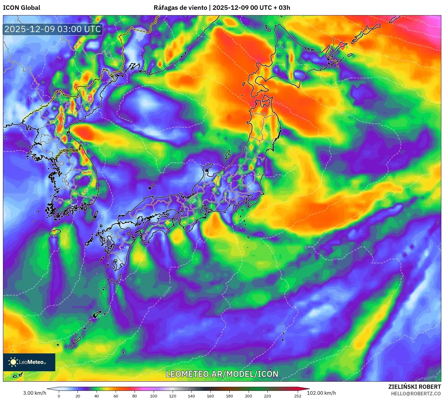 ICON model - Japón, Ráfagas de viento