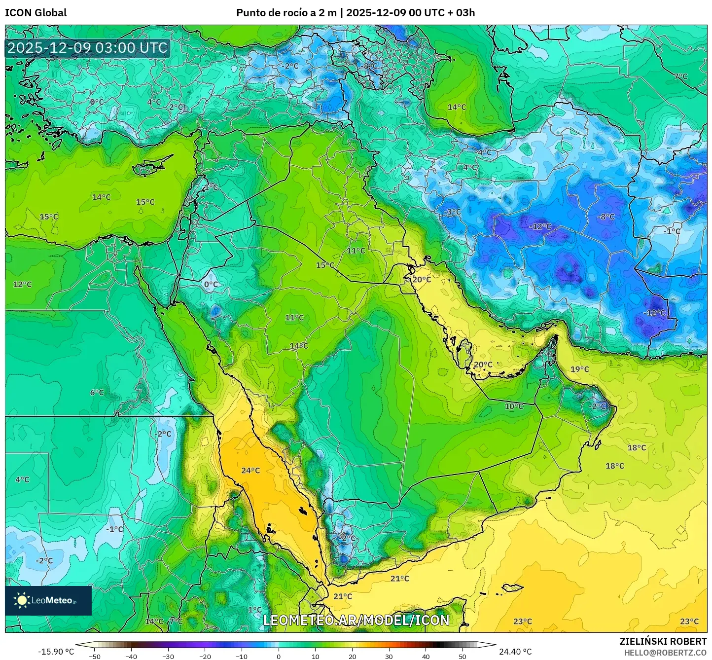 ICON model - Oriente Medio, Punto de rocío a 2 m