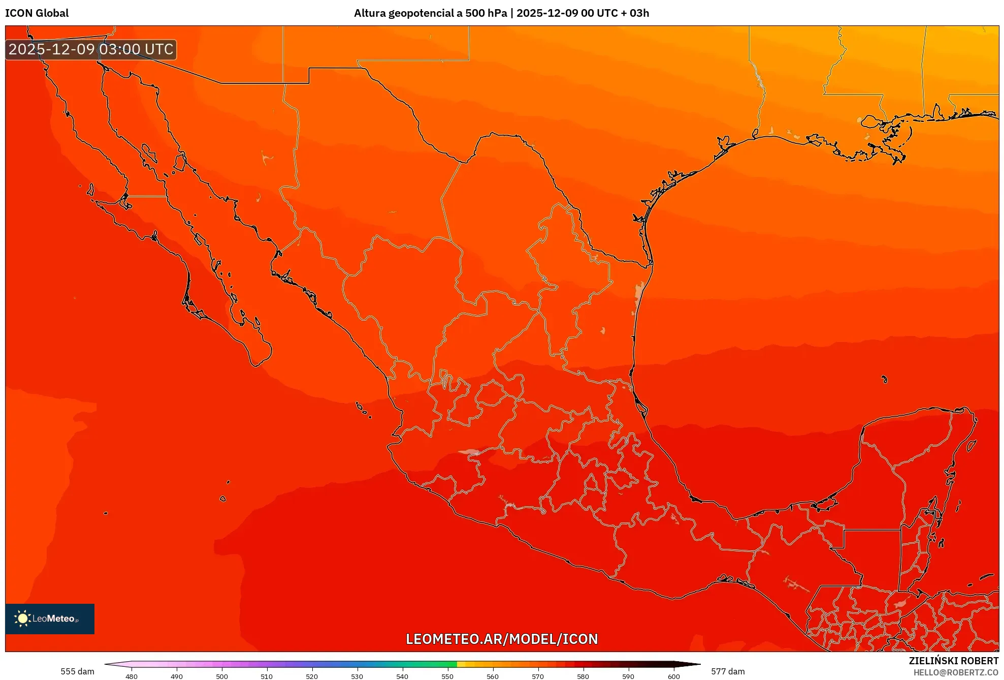 ICON model - México, Altura geopotencial a 500 hPa