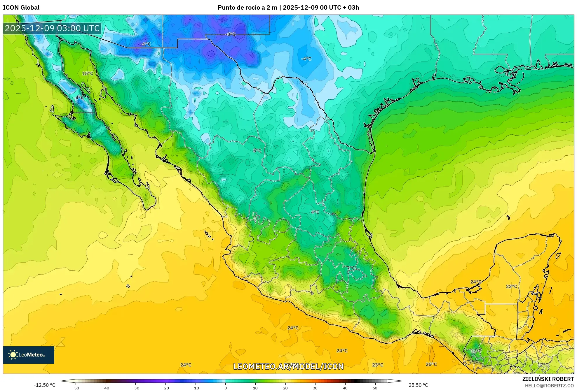 ICON model - México, Punto de rocío a 2 m