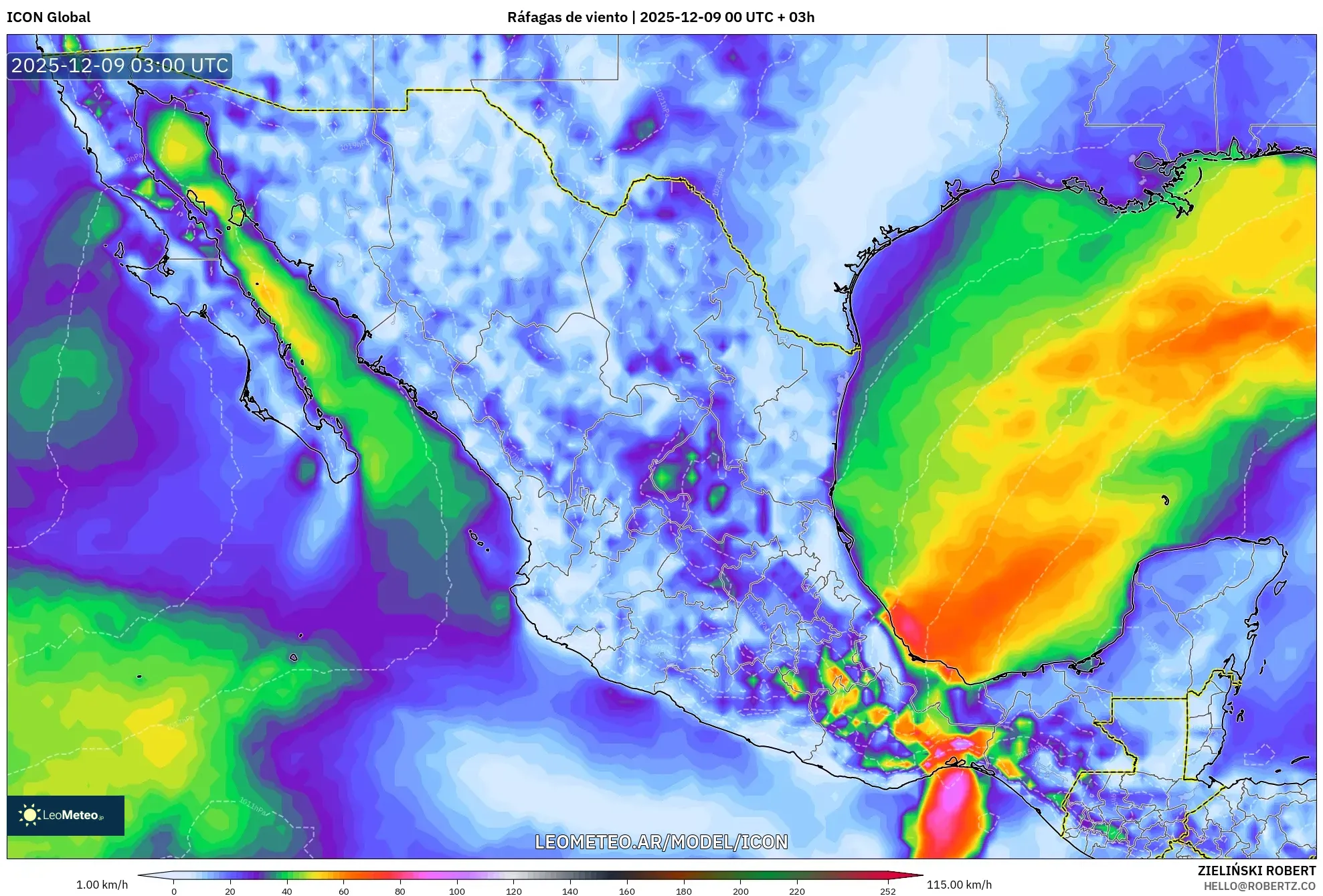 ICON model - México, Ráfagas de viento