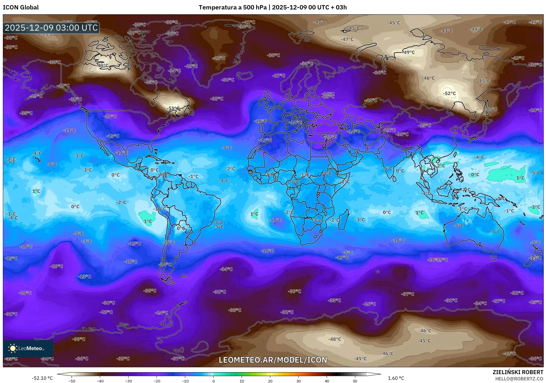 ICON model - Mundo, Temperatura a 500 hPa