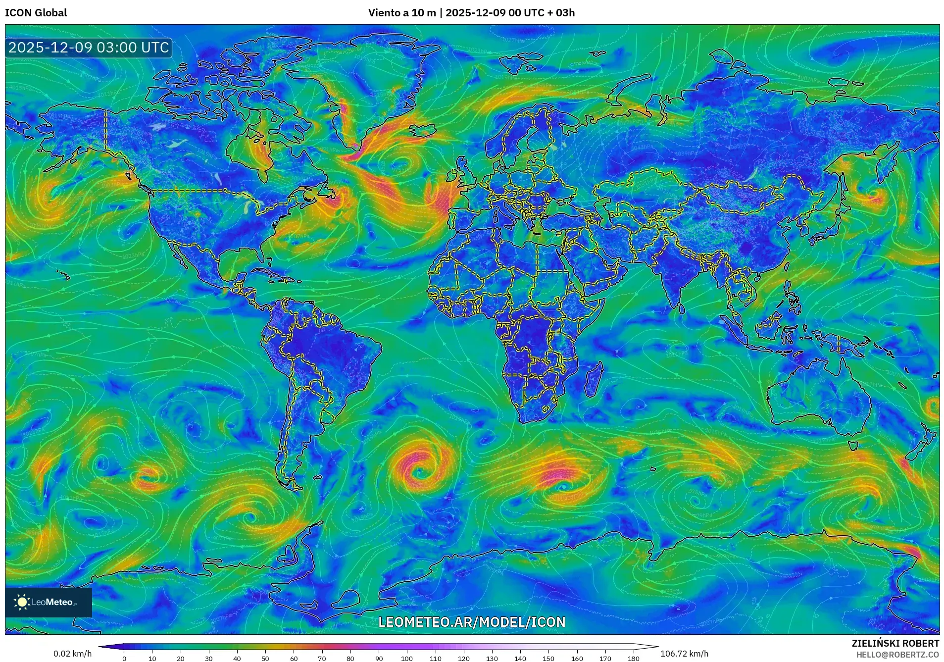 ICON model - Mundo, Viento a 10 m