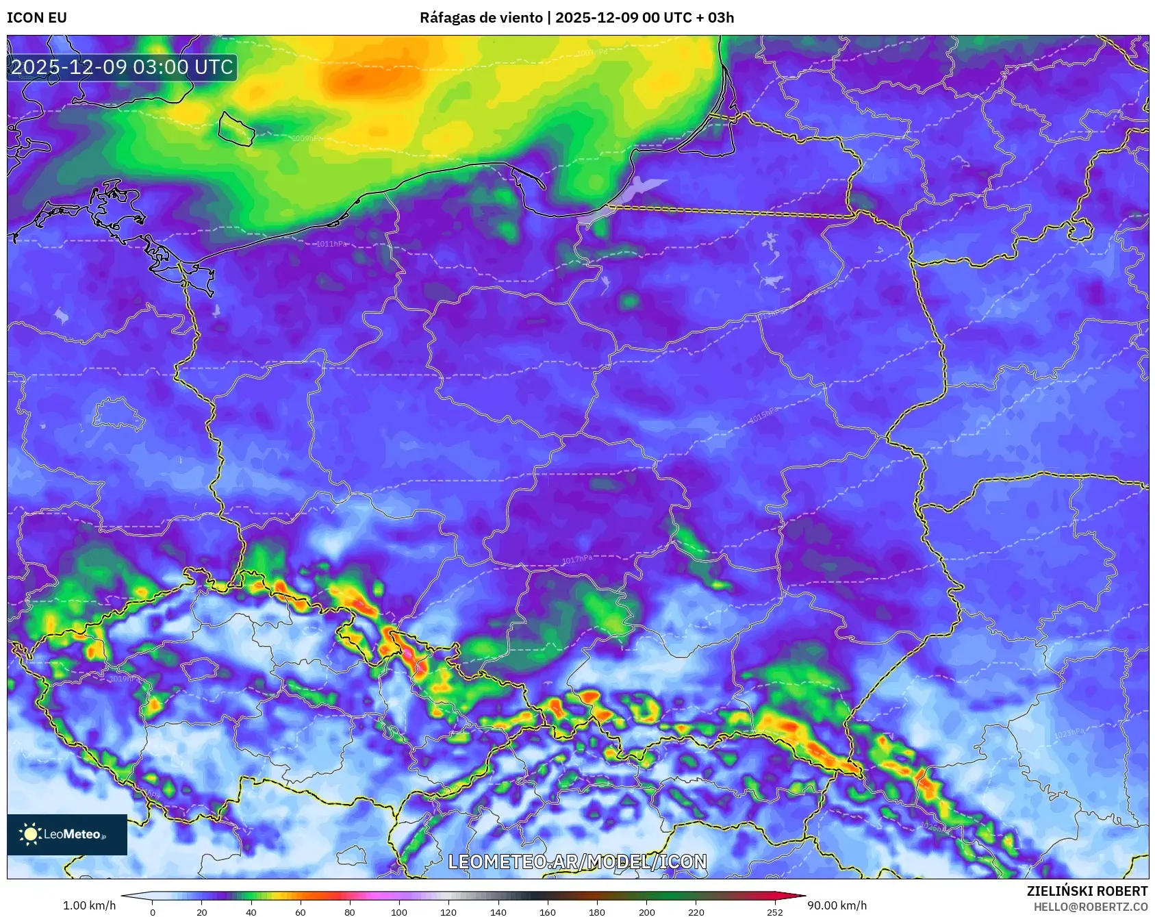 ICON model - Polonia, Ráfagas de viento