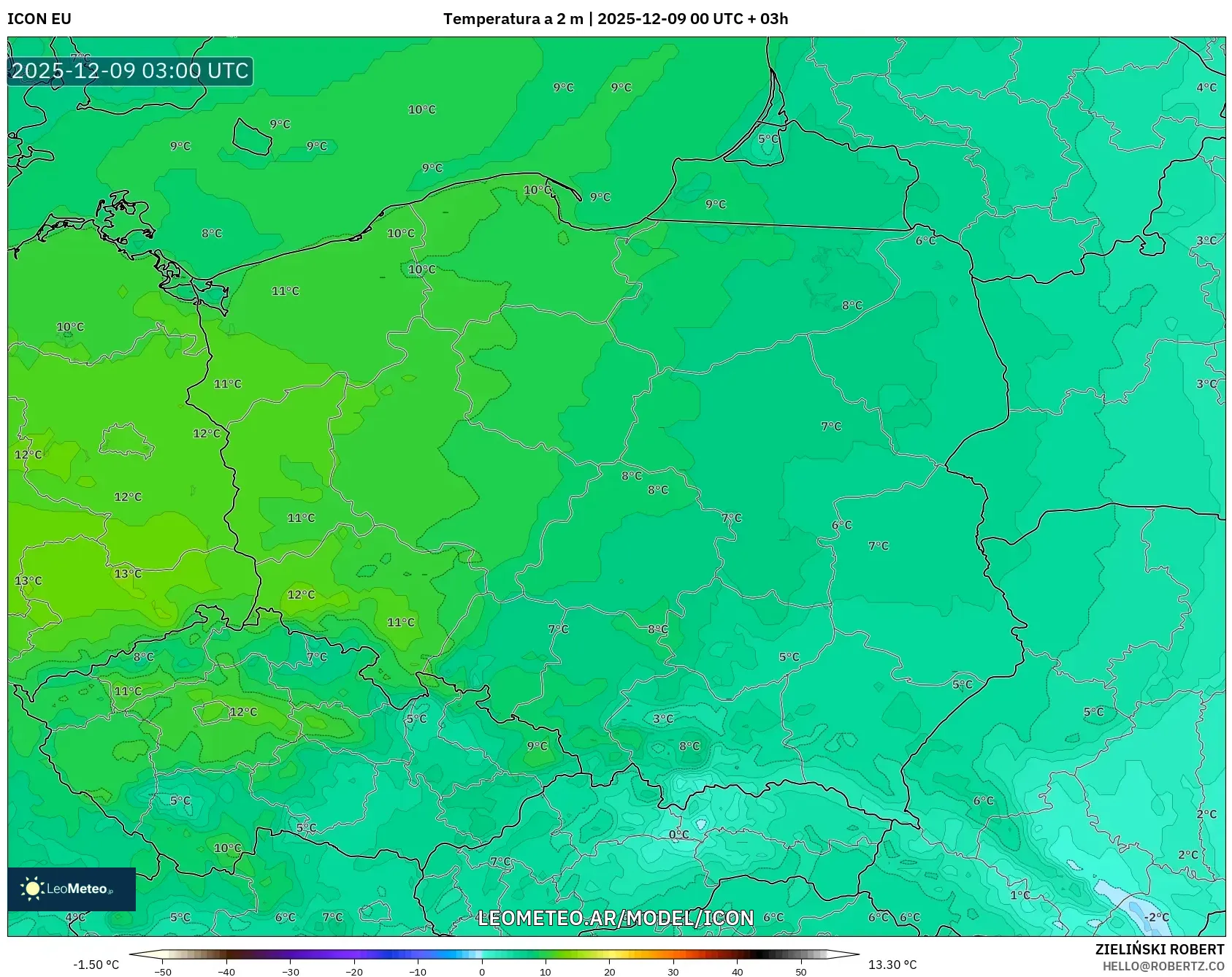 ICON model - Polonia, Temperatura a 2 m