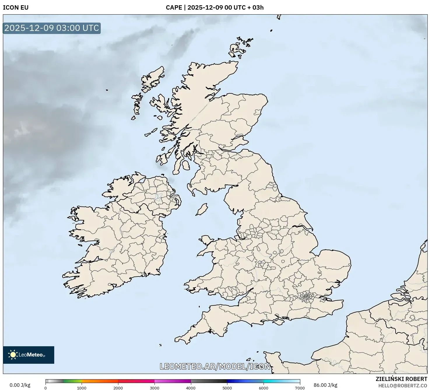 ICON model - Reino Unido, CAPE