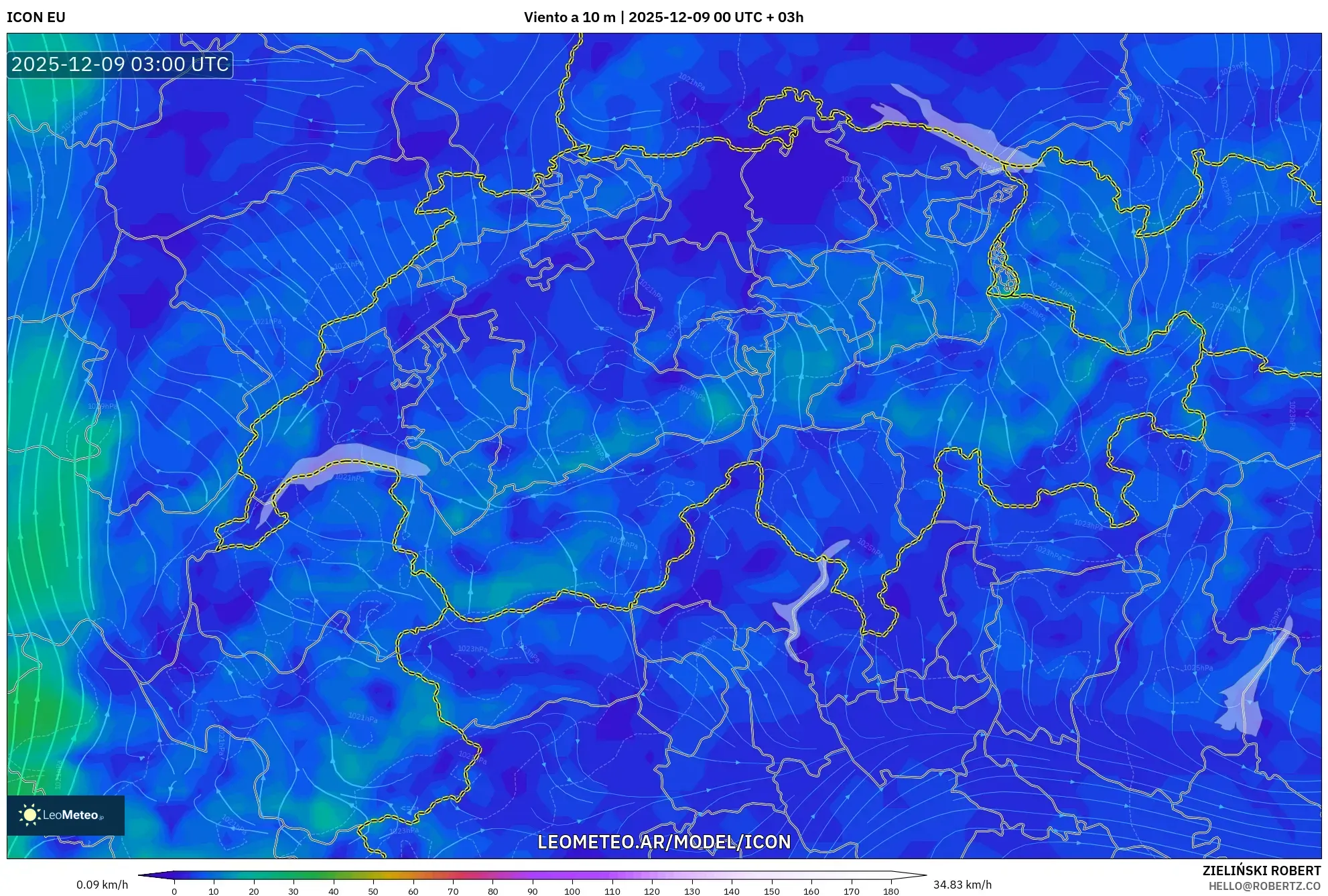 ICON model - Suiza, Viento a 10 m