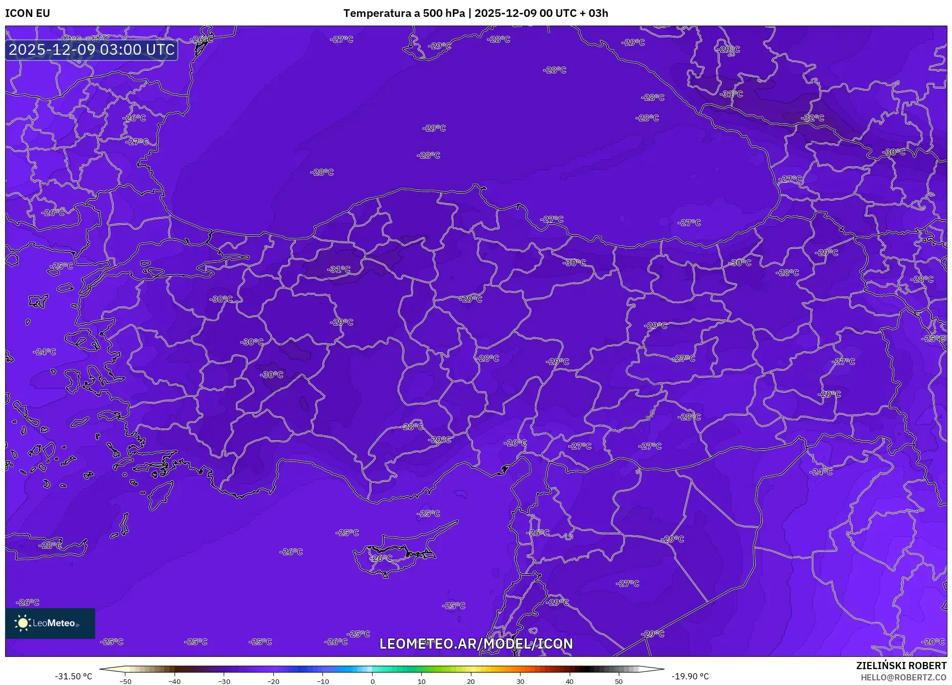ICON model - Turquía, Temperatura a 500 hPa