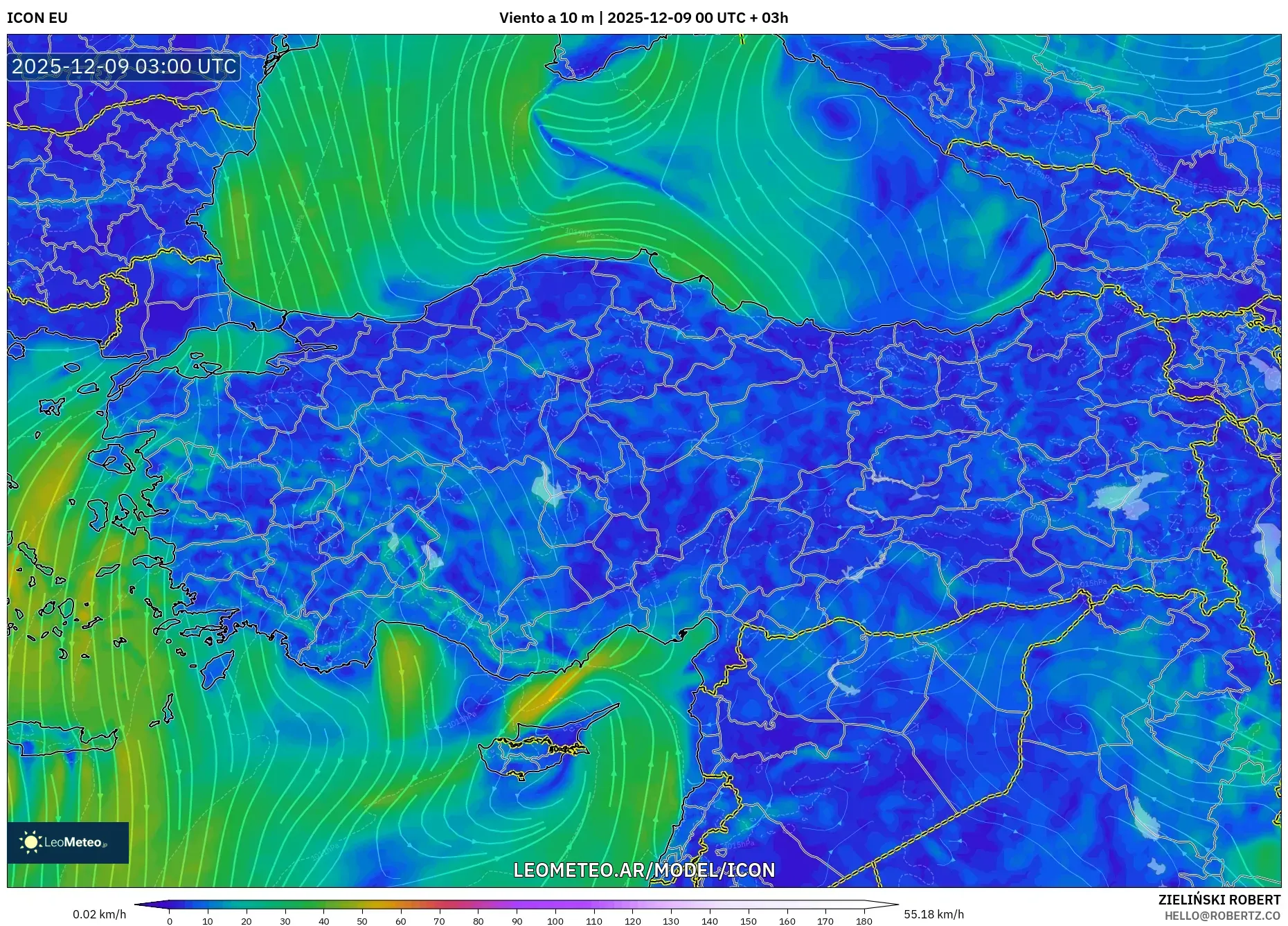 ICON model - Turquía, Viento a 10 m
