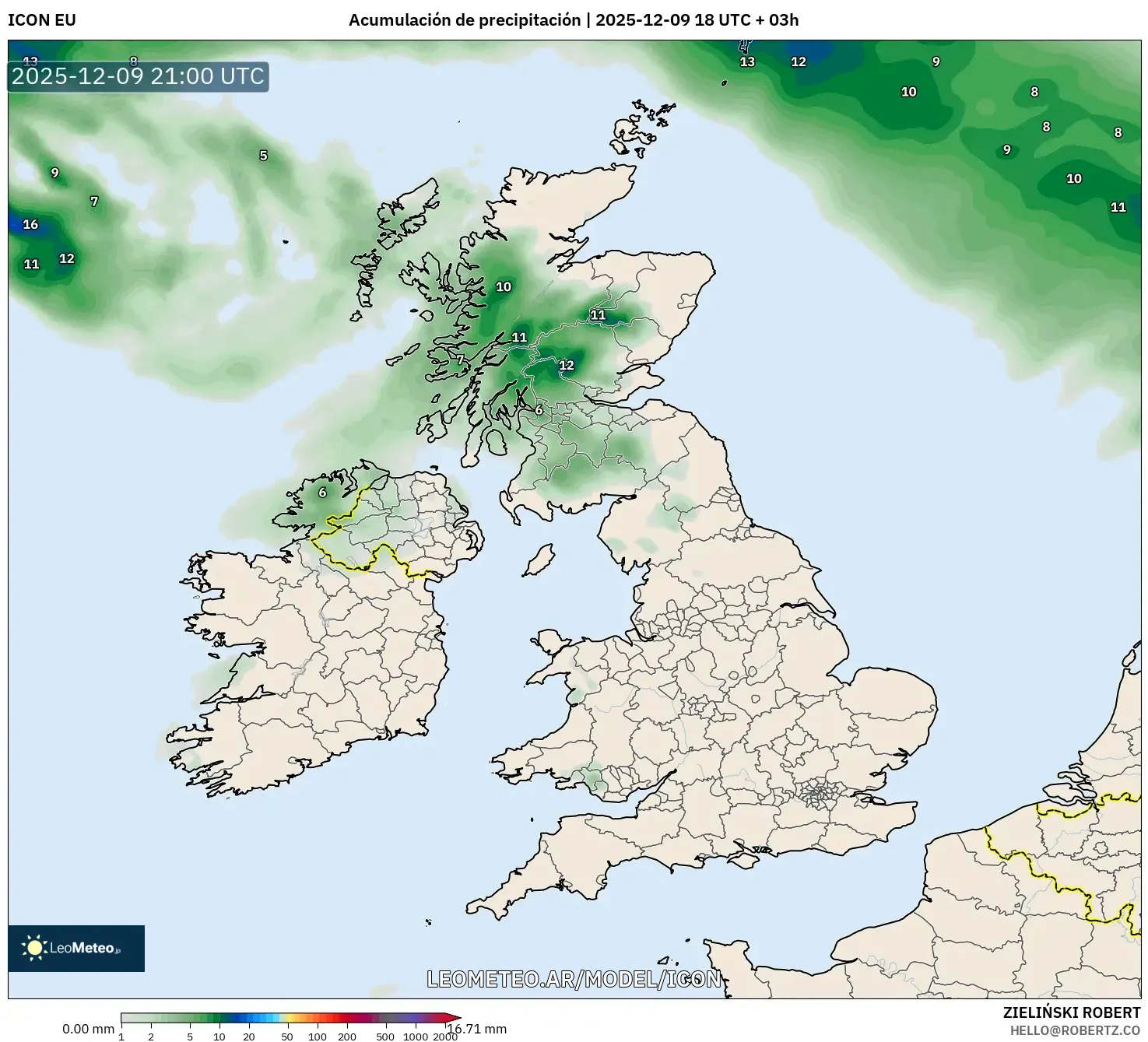 ICON model - Reino Unido, Acumulación de precipitación