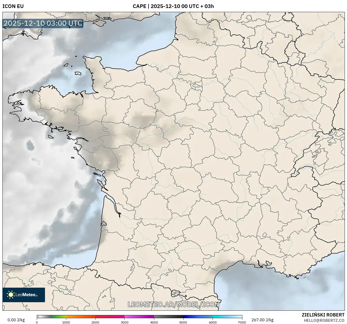 ICON model - Francia, CAPE