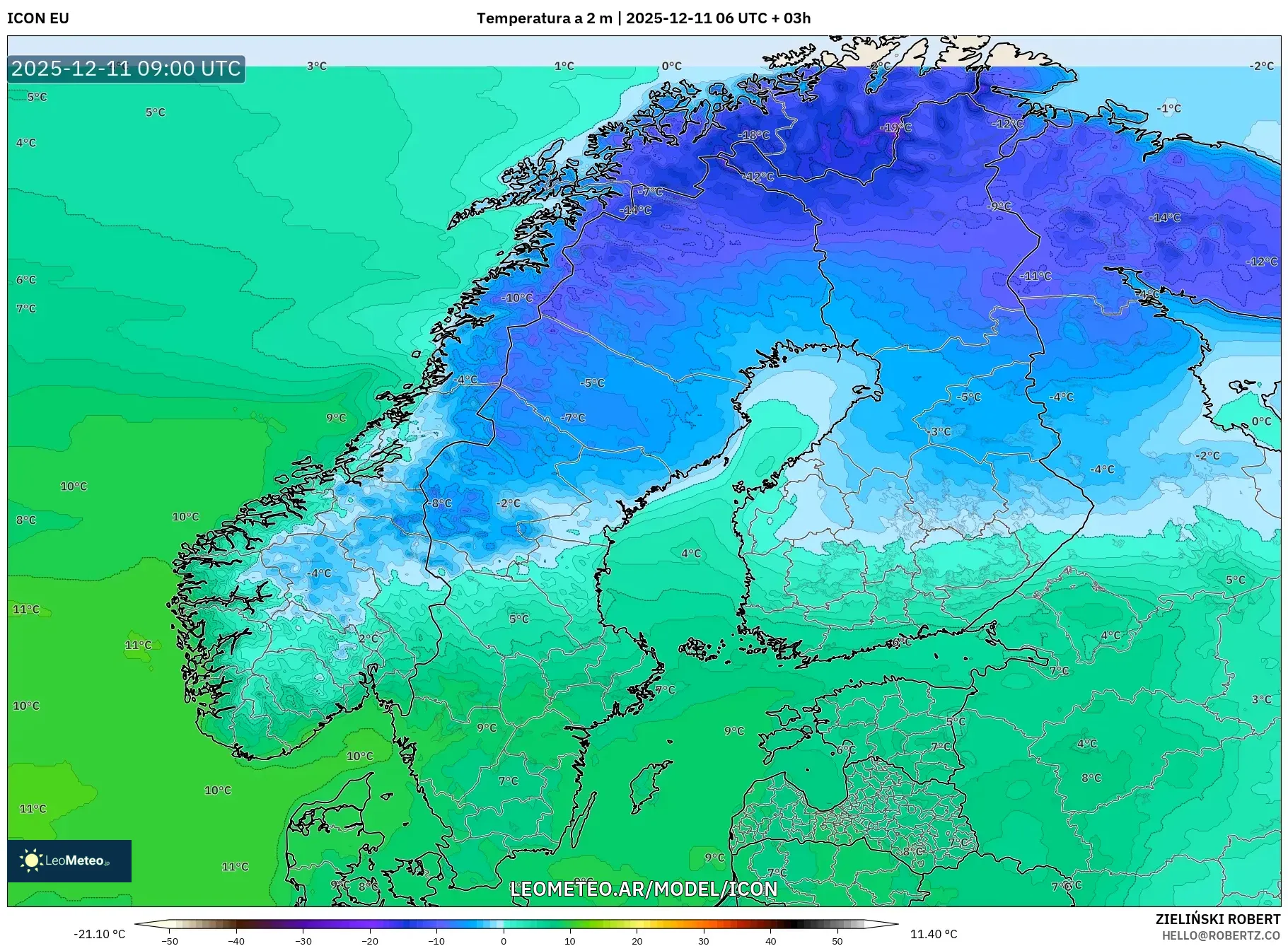 ICON model - Escandinavia, Temperatura a 2 m