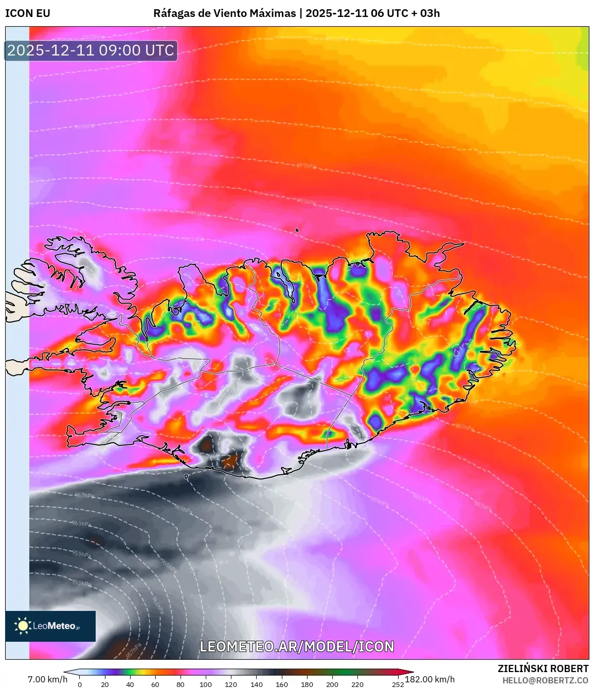 ICON model - Islandia, Ráfagas de Viento Máximas