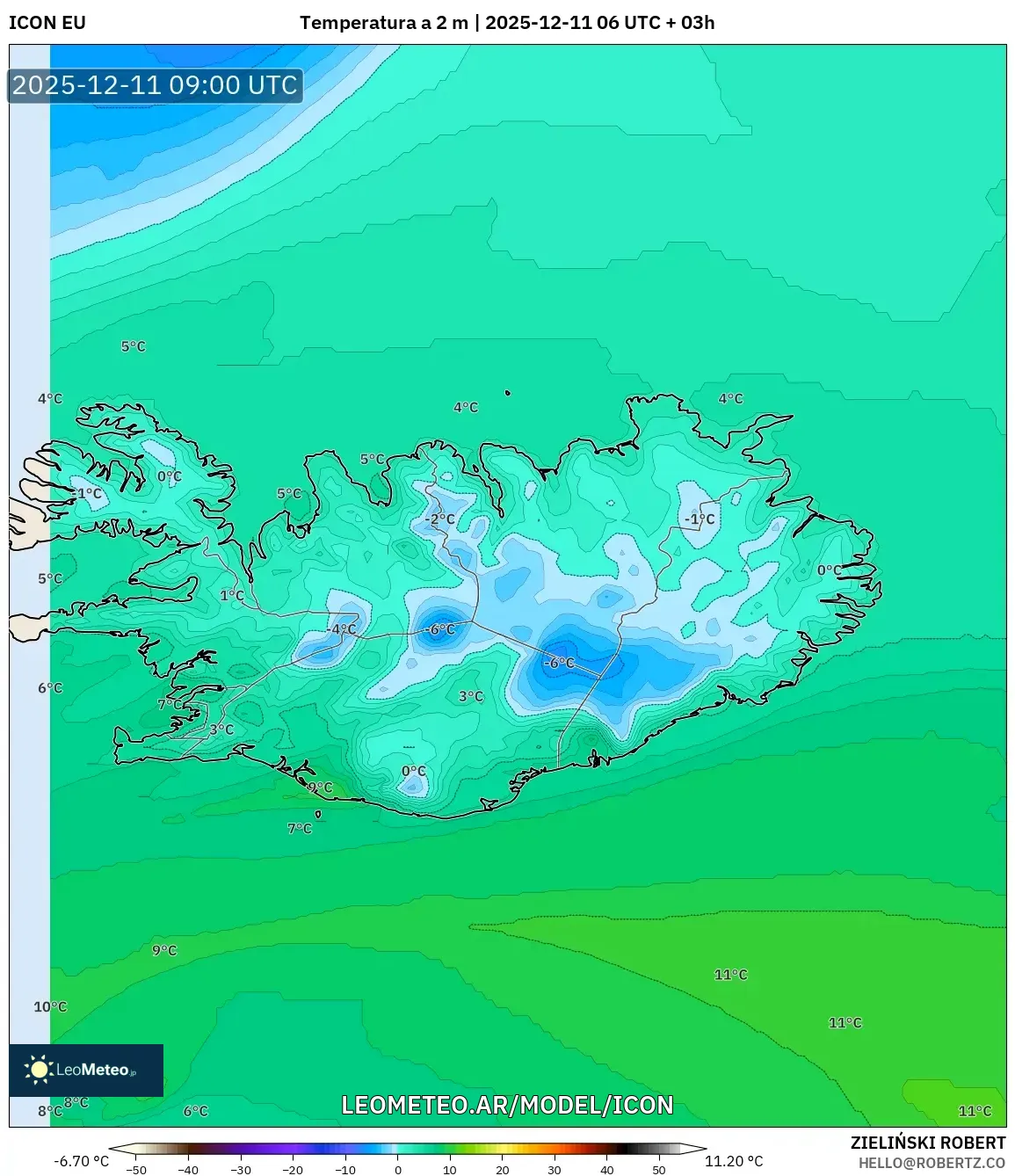 ICON model - Islandia, Temperatura a 2 m