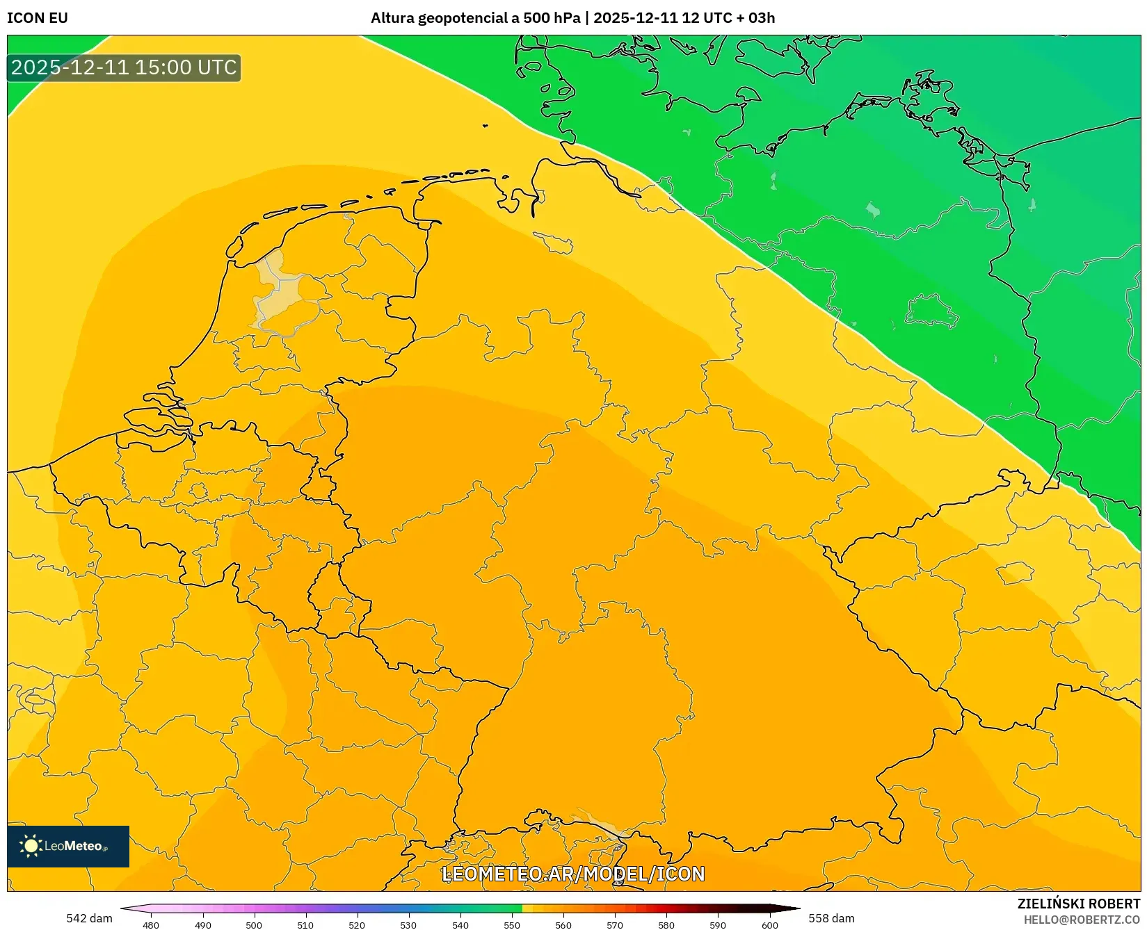ICON model - Alemania, Altura geopotencial a 500 hPa