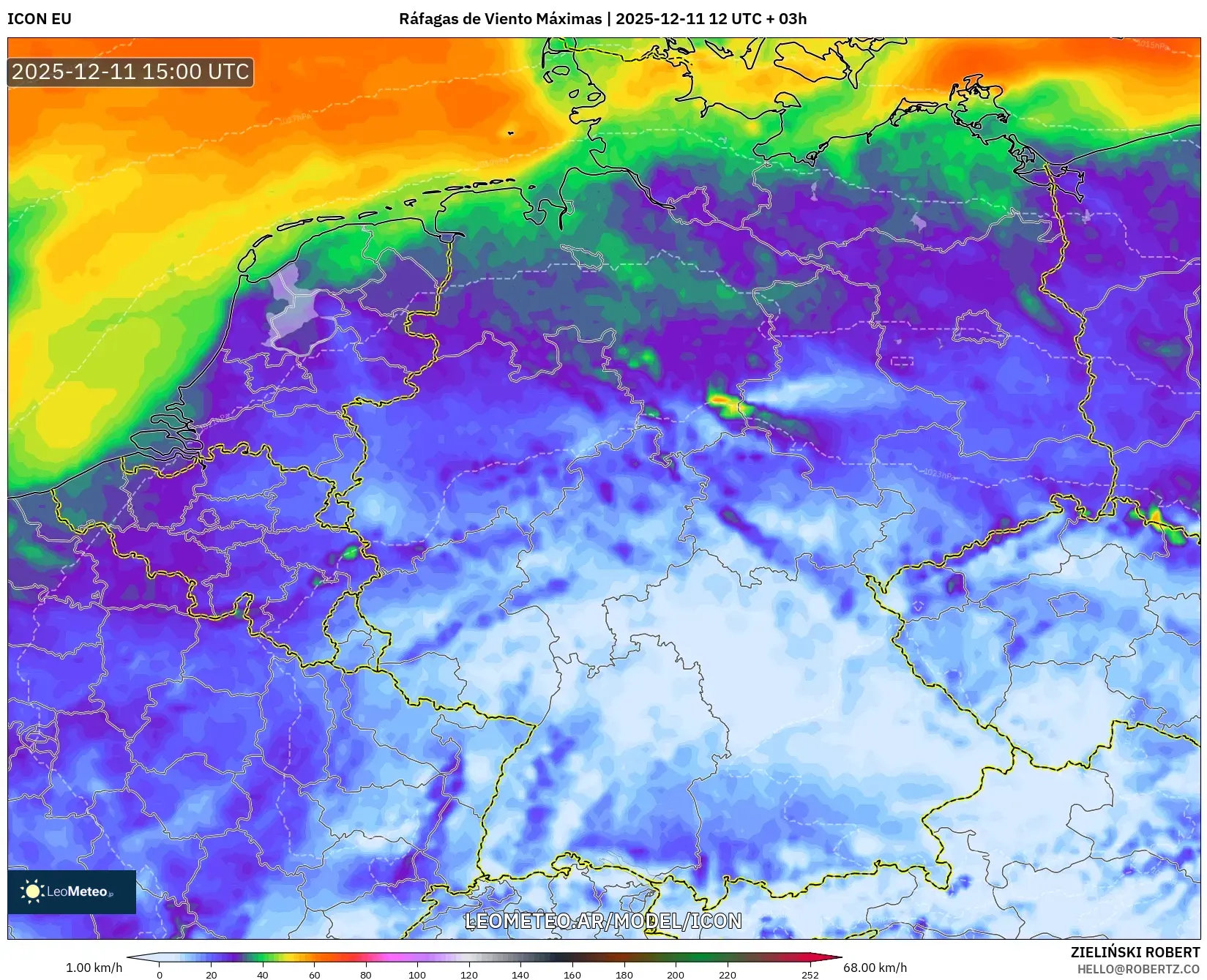 ICON model - Alemania, Ráfagas de Viento Máximas