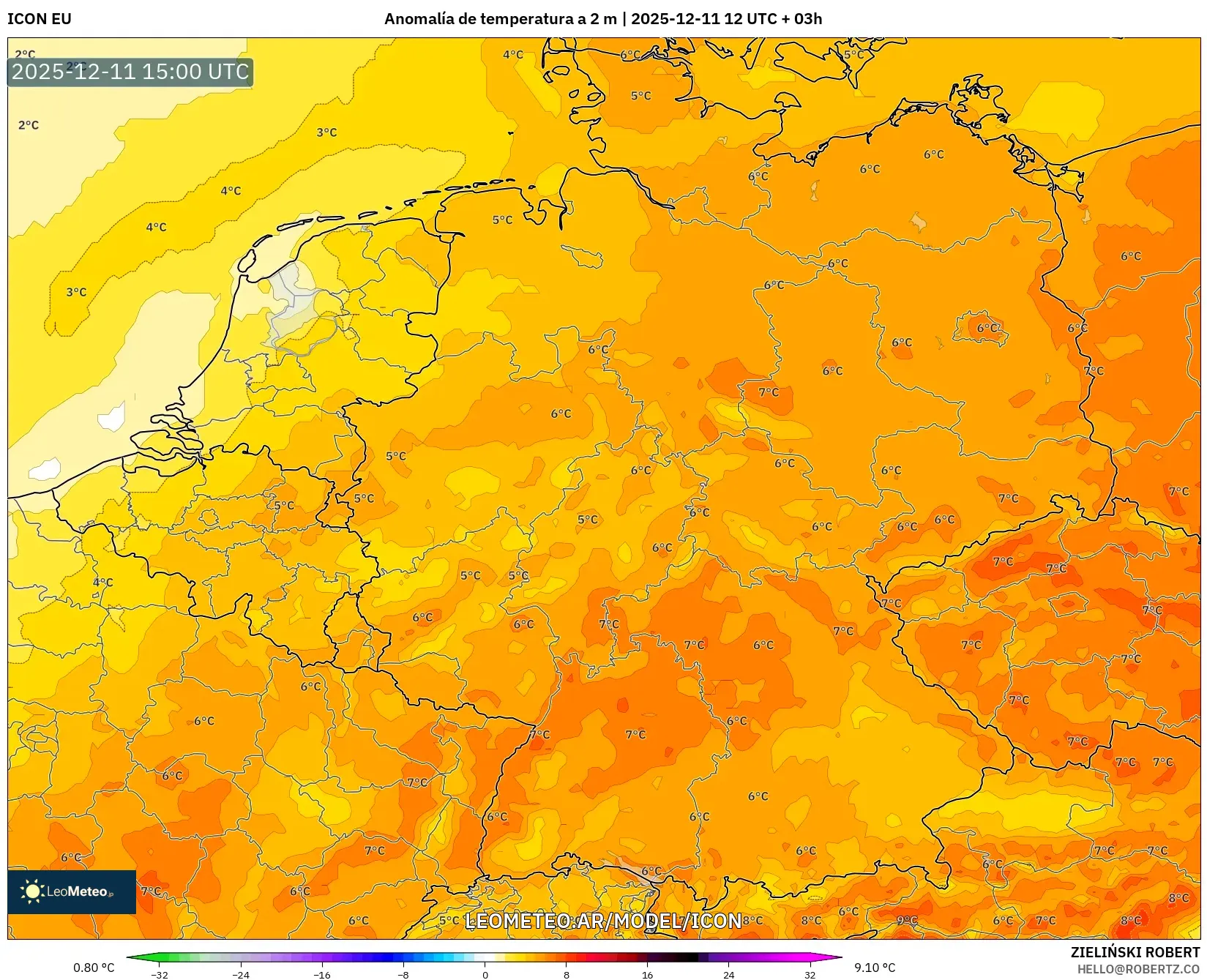 ICON model - Alemania, Anomalía de temperatura a 2 m