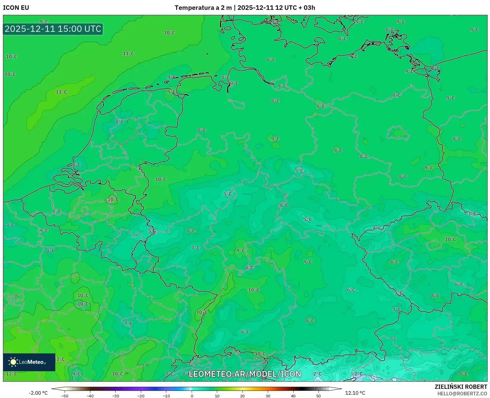 ICON model - Alemania, Temperatura a 2 m