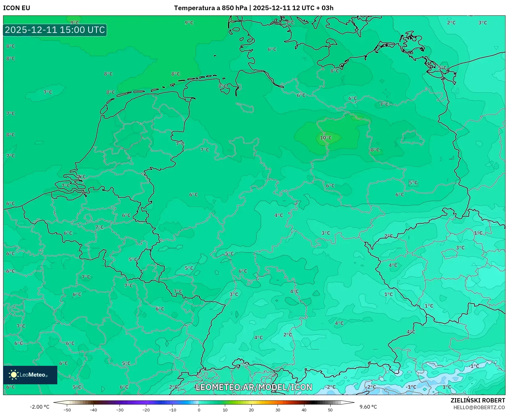 ICON model - Alemania, Temperatura a 850 hPa