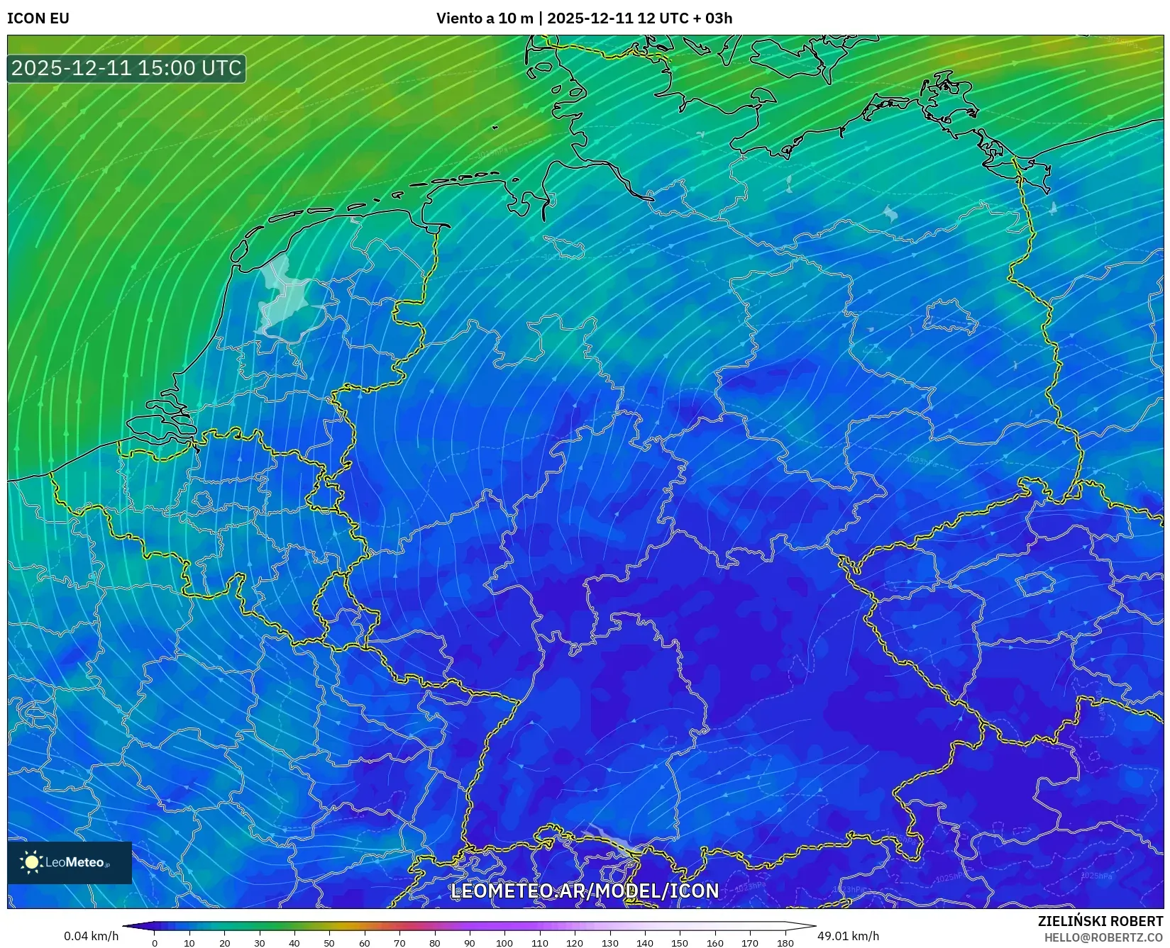 ICON model - Alemania, Viento a 10 m