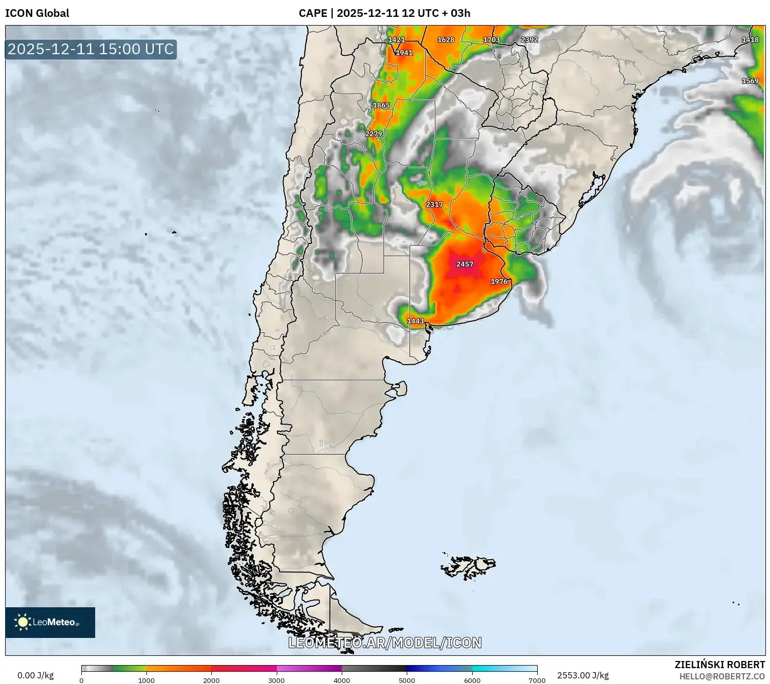 ICON model - Argentina, CAPE
