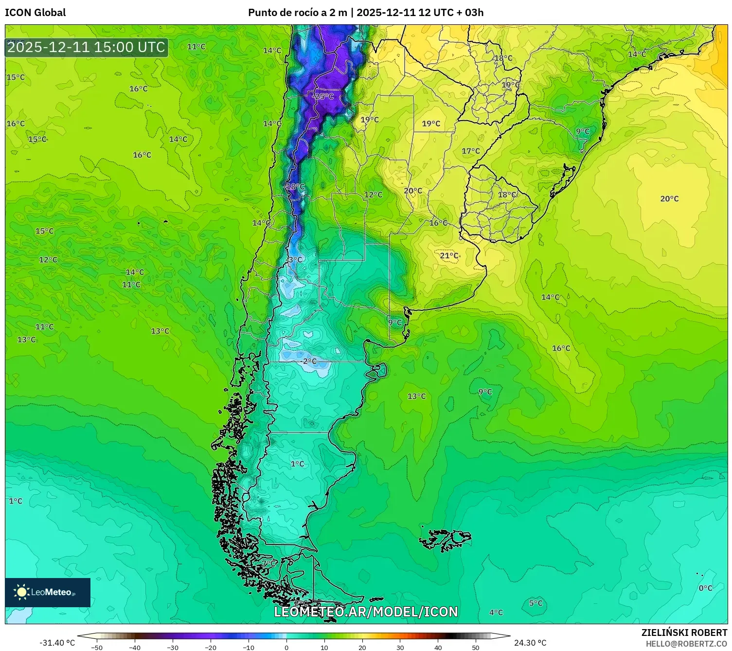 ICON model - Argentina, Punto de rocío a 2 m