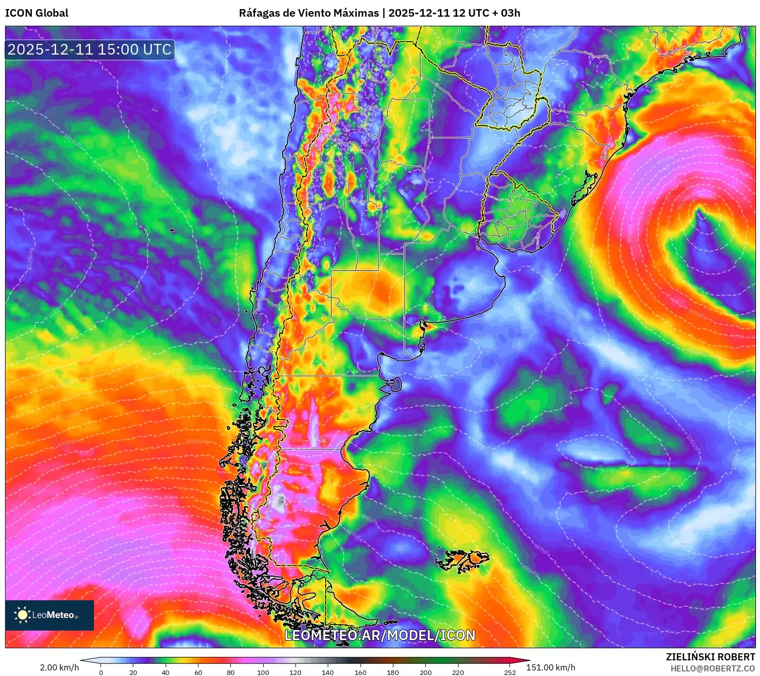 ICON model - Argentina, Ráfagas de Viento Máximas