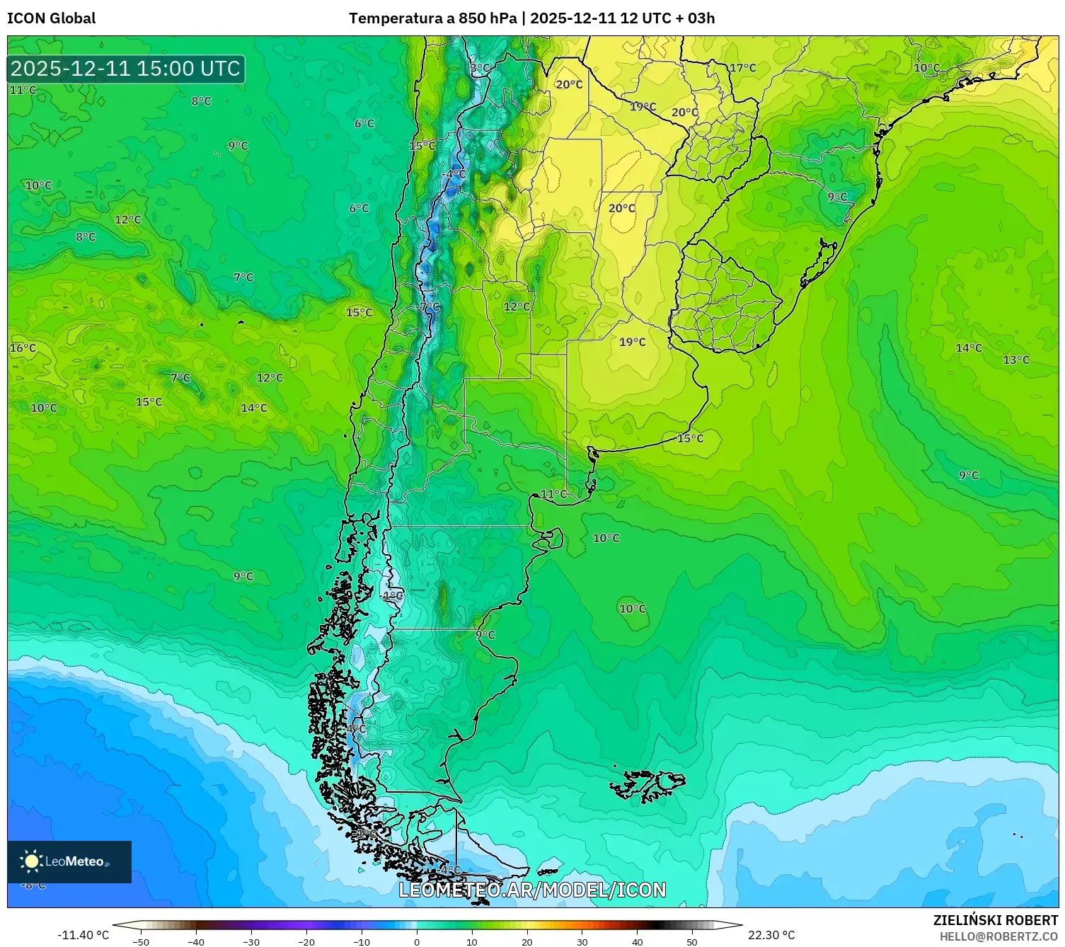 ICON model - Argentina, Temperatura a 850 hPa