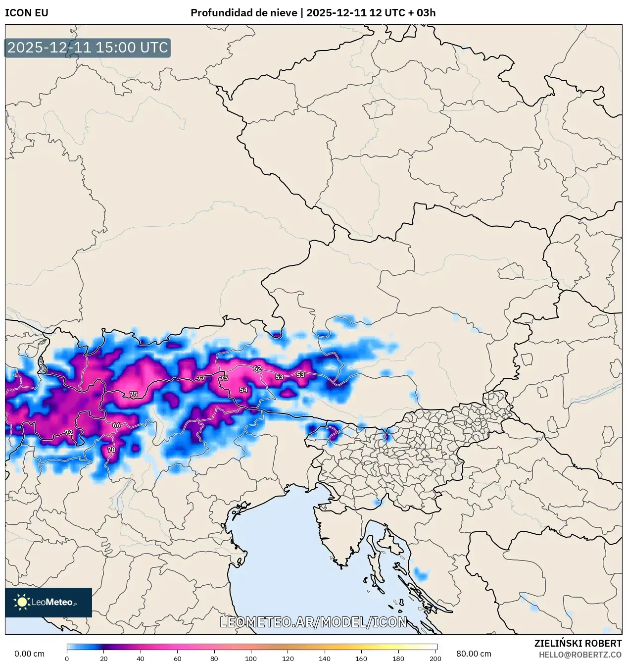 ICON model - Austria, Profundidad de nieve