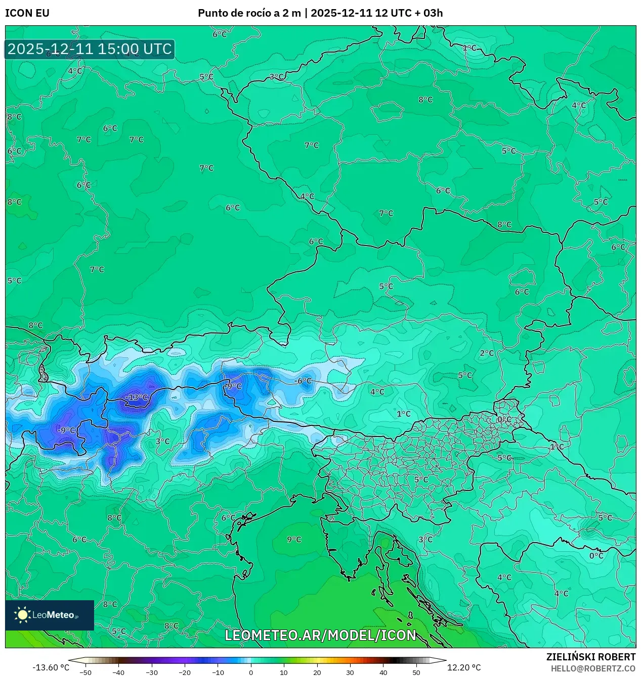 ICON model - Austria, Punto de rocío a 2 m