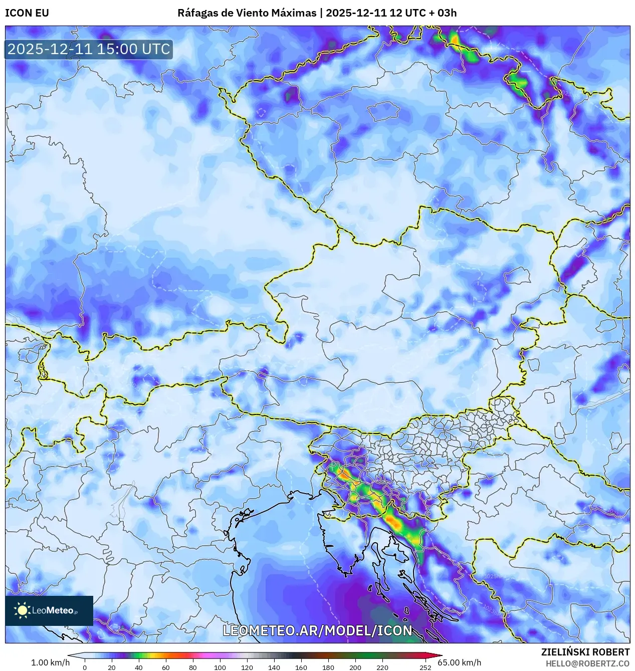 ICON model - Austria, Ráfagas de Viento Máximas