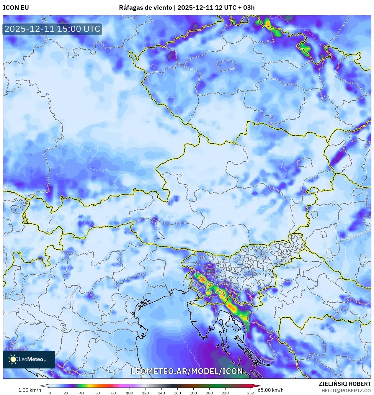 ICON model - Austria, Ráfagas de viento