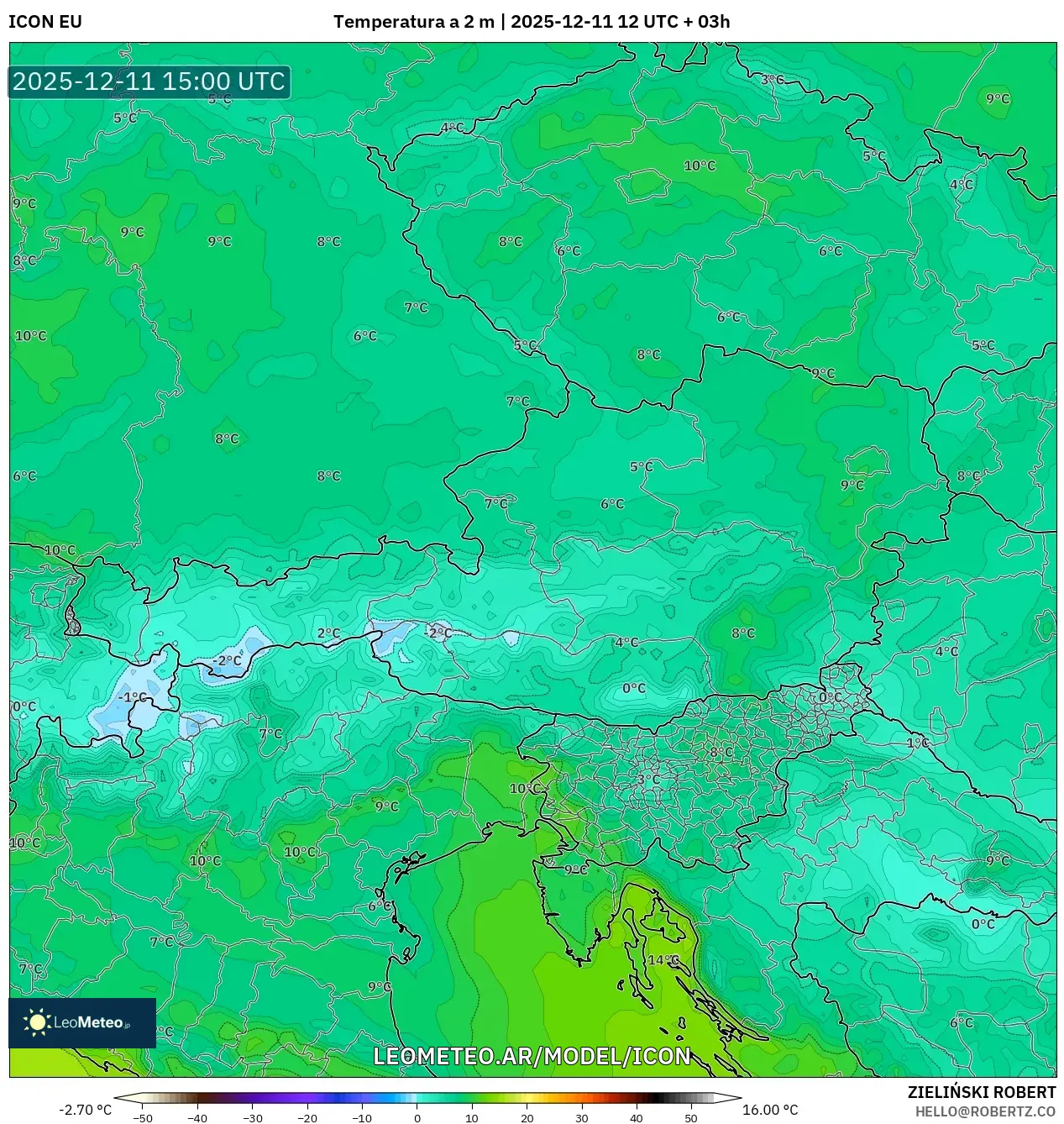 ICON model - Austria, Temperatura a 2 m