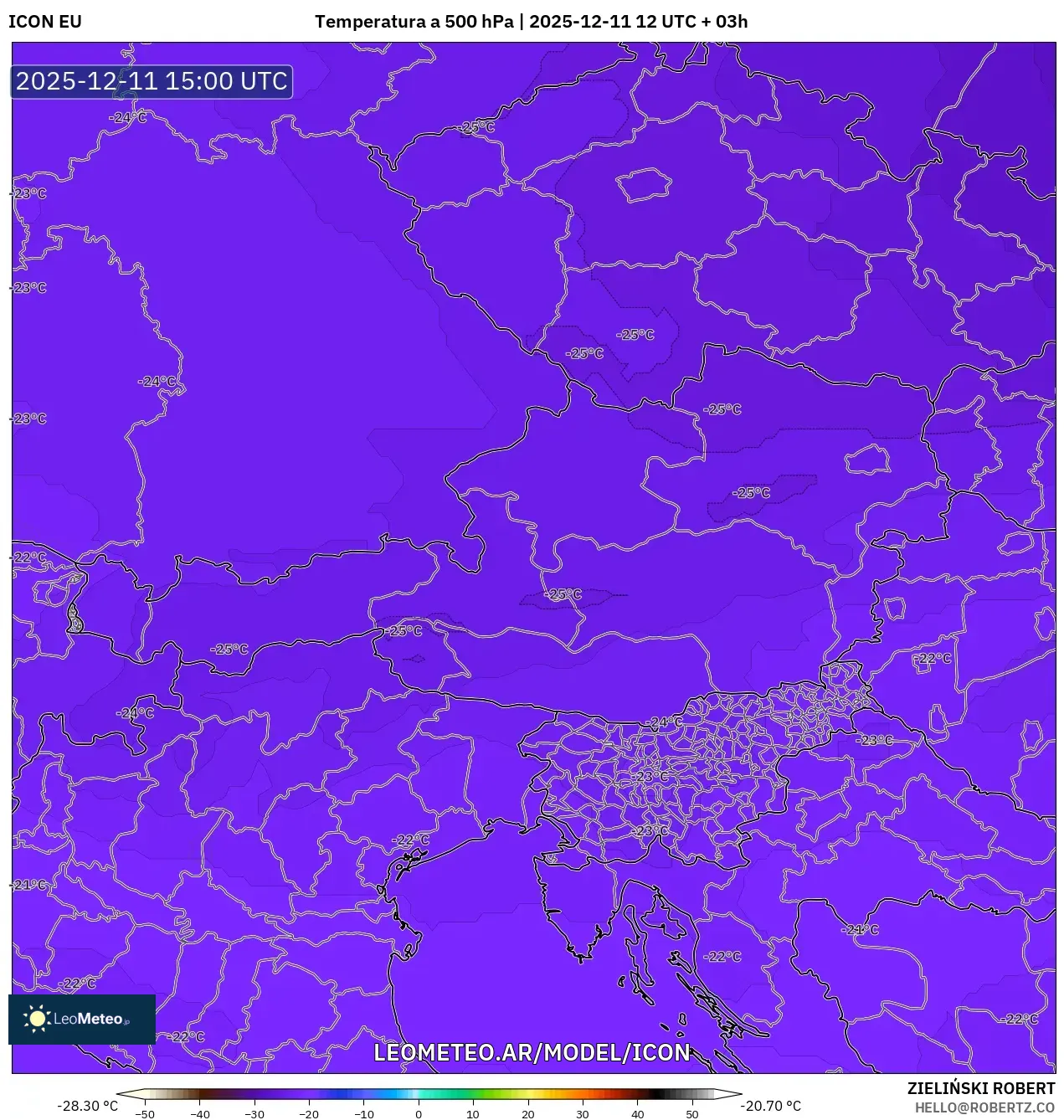 ICON model - Austria, Temperatura a 500 hPa