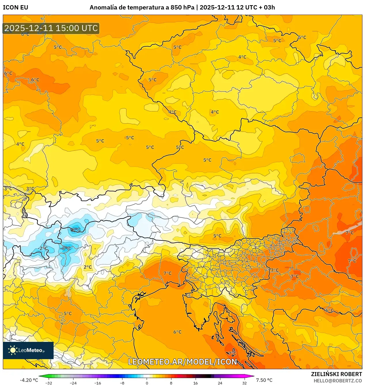ICON model - Austria, Anomalía de temperatura a 850 hPa