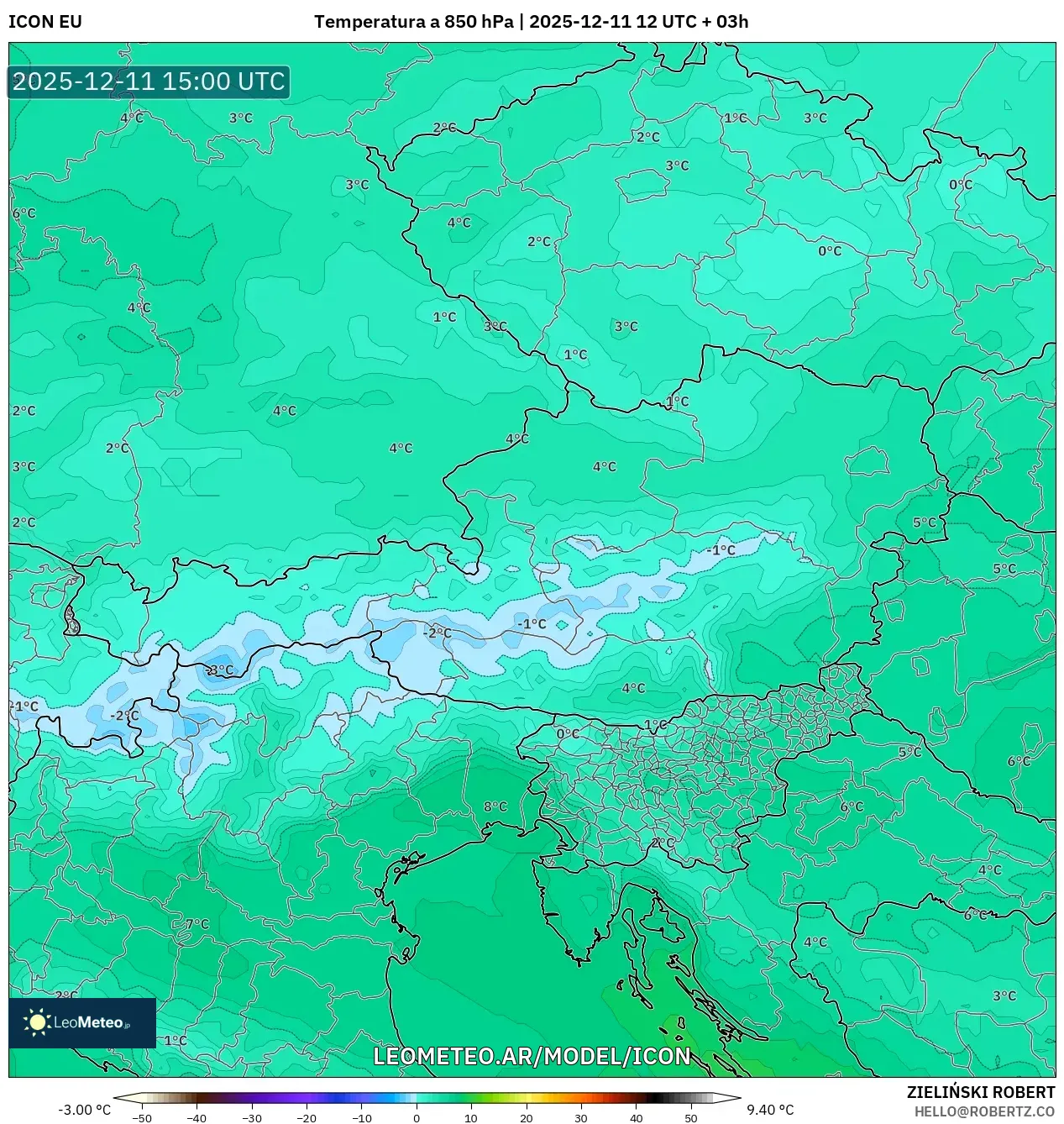 ICON model - Austria, Temperatura a 850 hPa