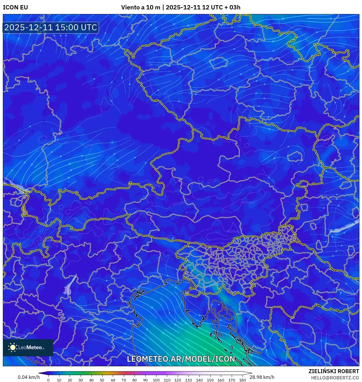 ICON model - Austria, Viento a 10 m