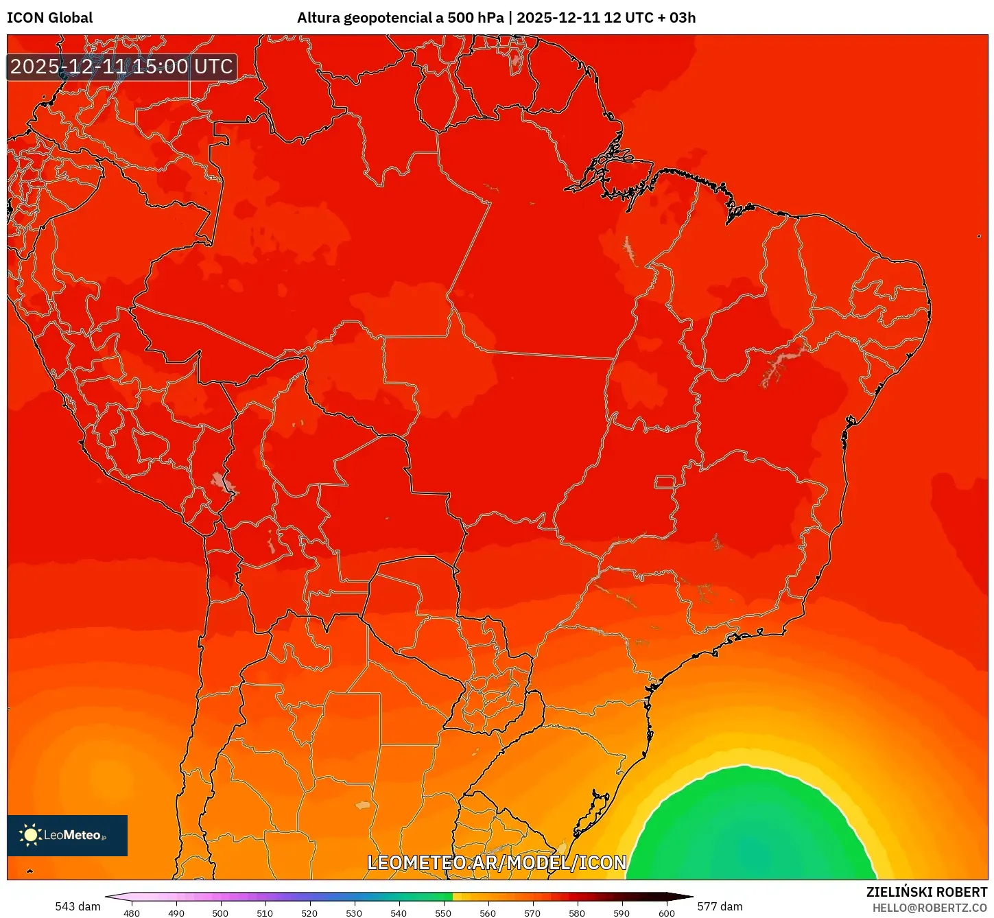 ICON model - Brasil, Altura geopotencial a 500 hPa