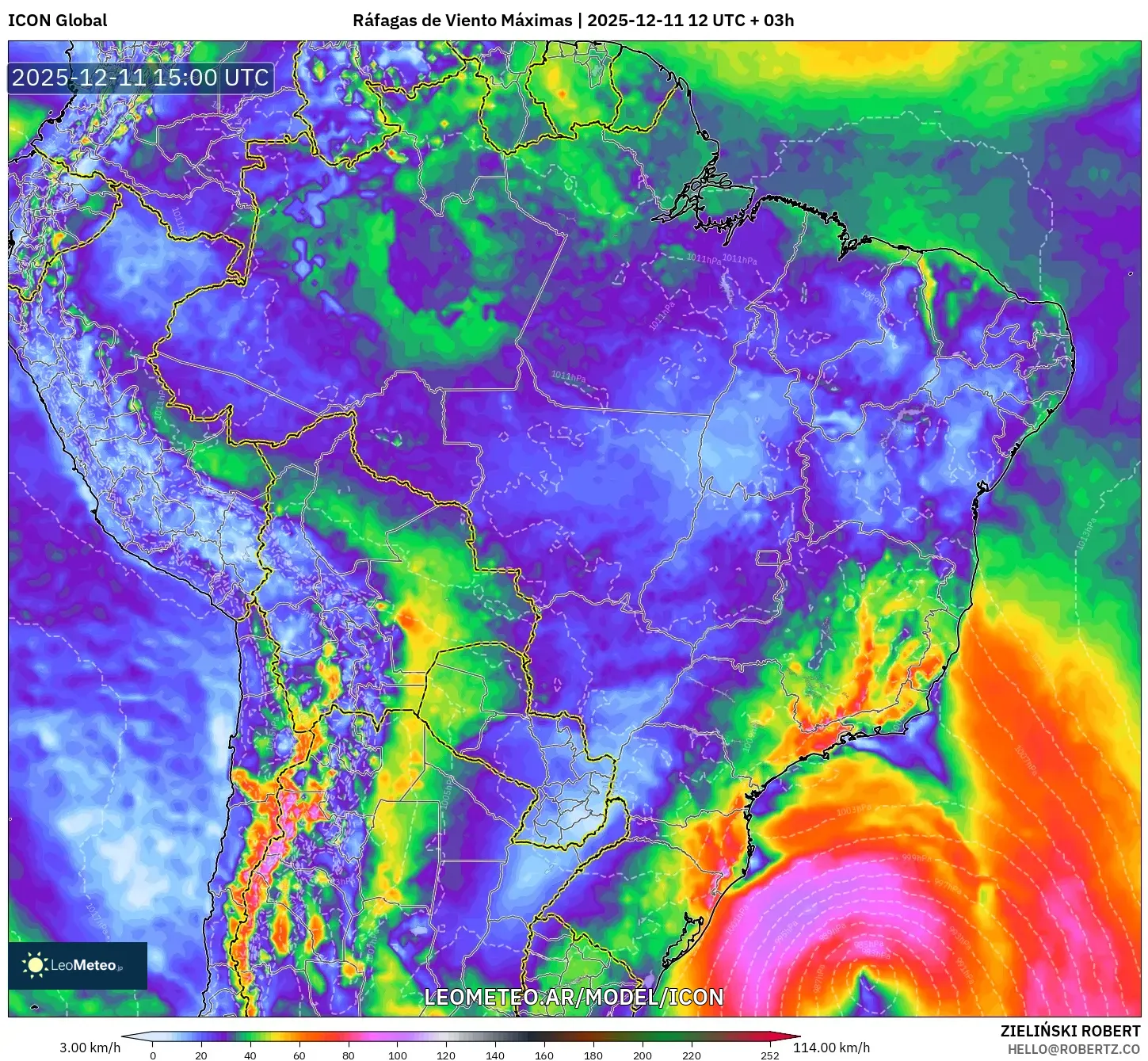 ICON model - Brasil, Ráfagas de Viento Máximas