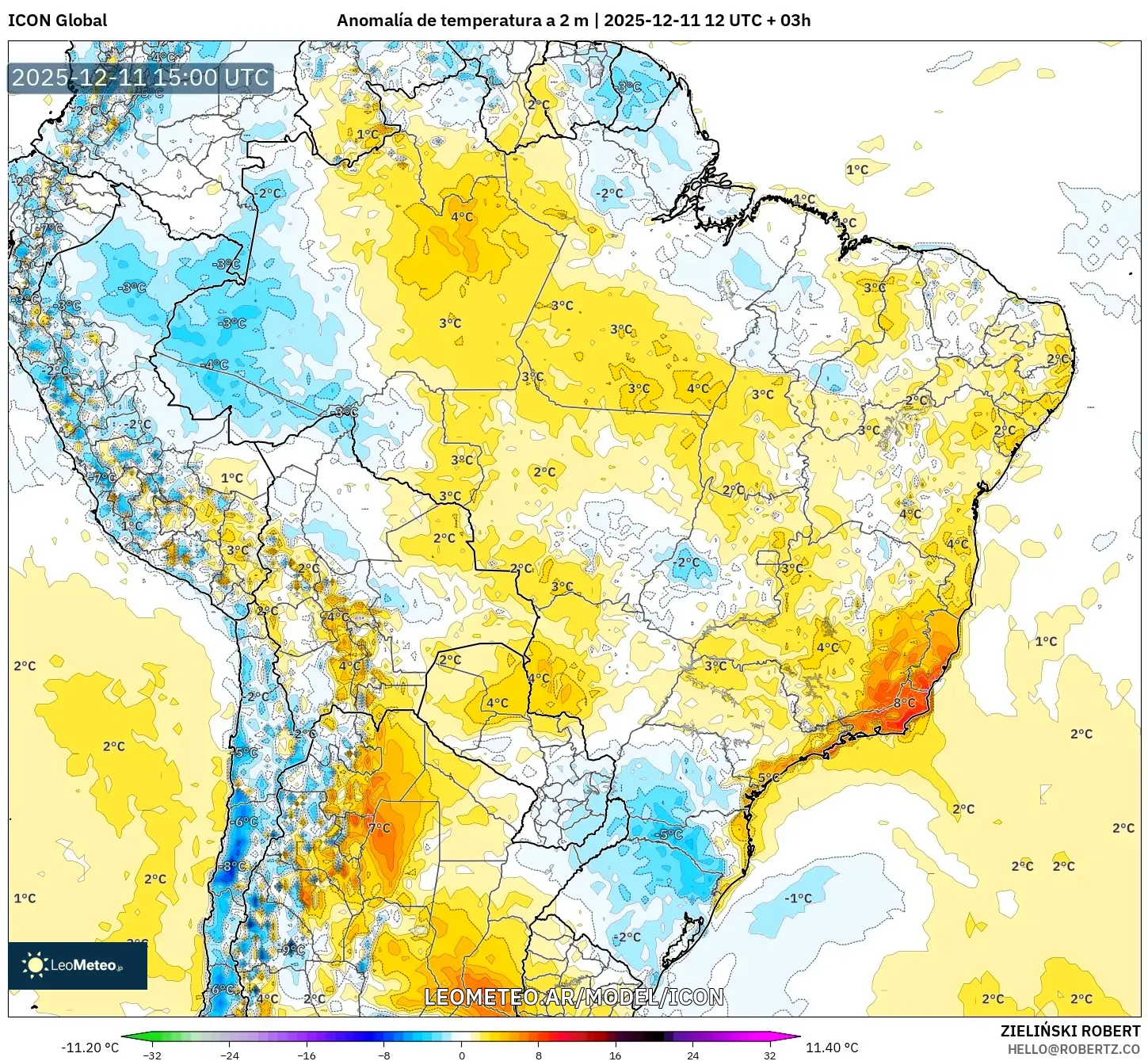 ICON model - Brasil, Anomalía de temperatura a 2 m