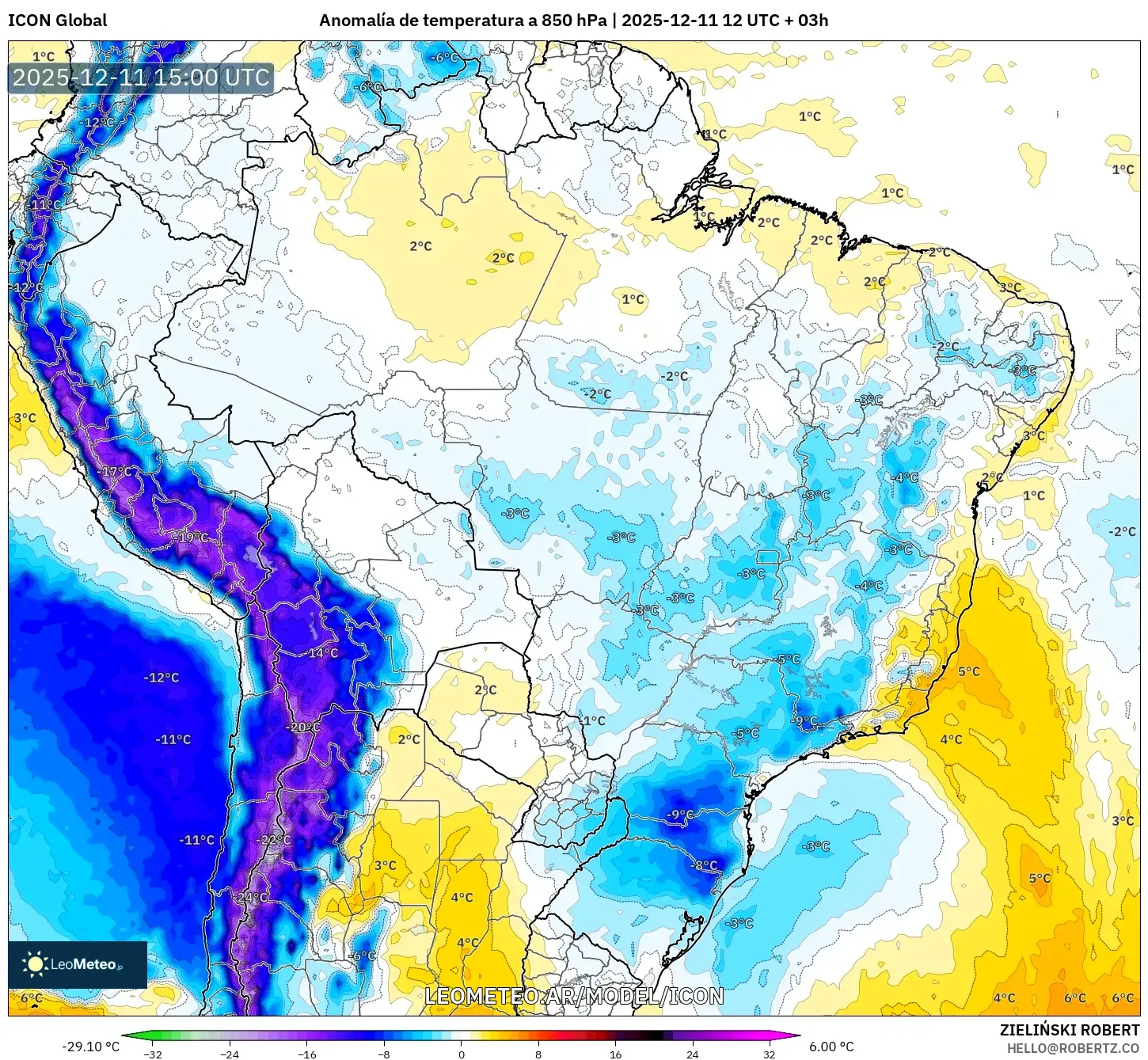 ICON model - Brasil, Anomalía de temperatura a 850 hPa