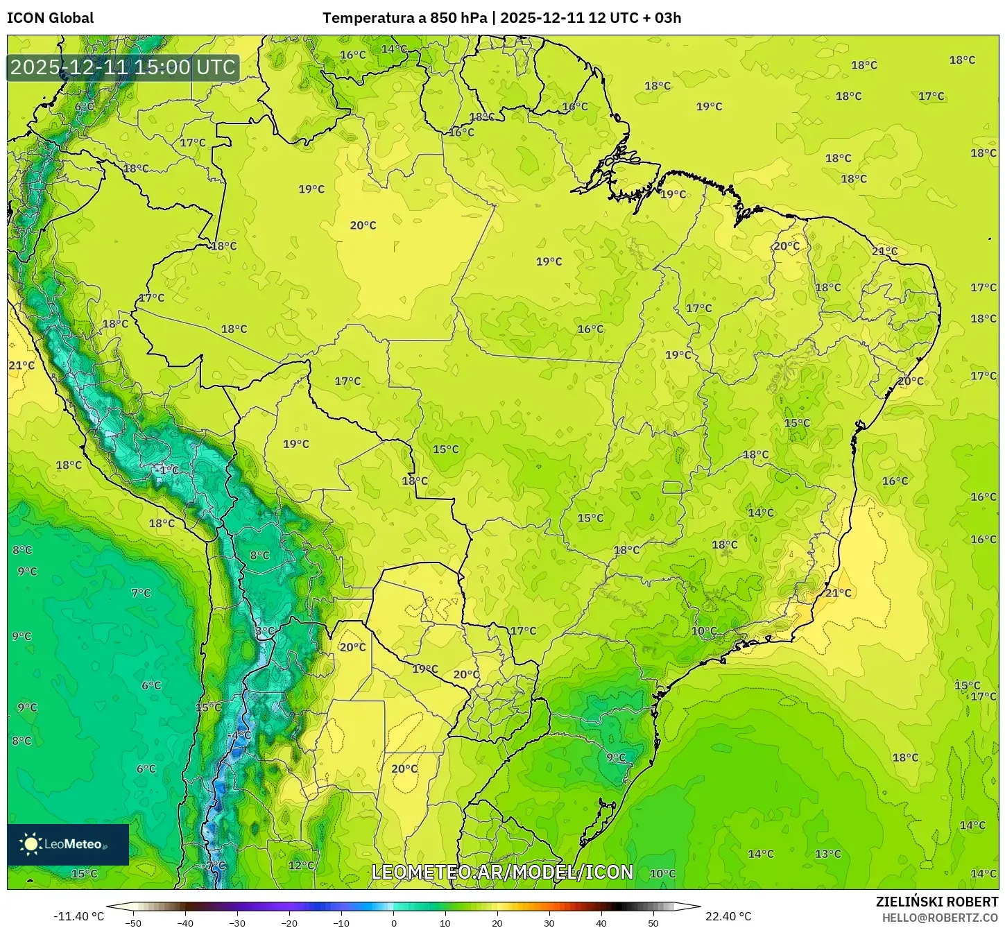 ICON model - Brasil, Temperatura a 850 hPa