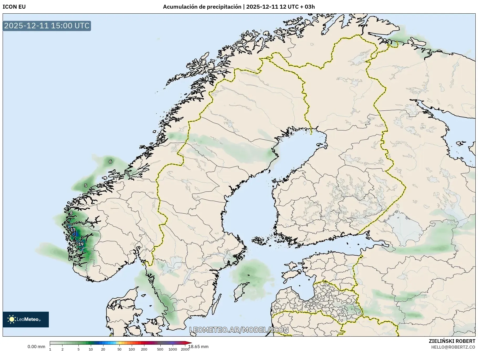 ICON model - Escandinavia, Acumulación de precipitación
