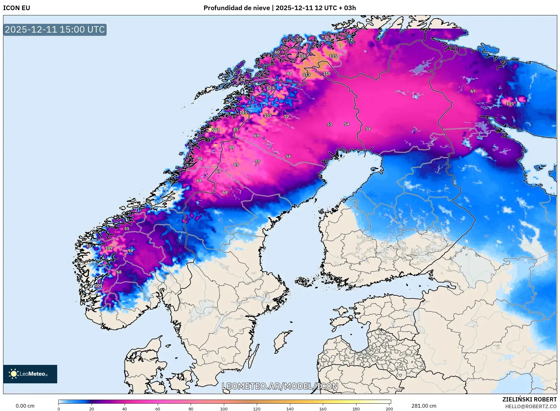 ICON model - Escandinavia, Profundidad de nieve