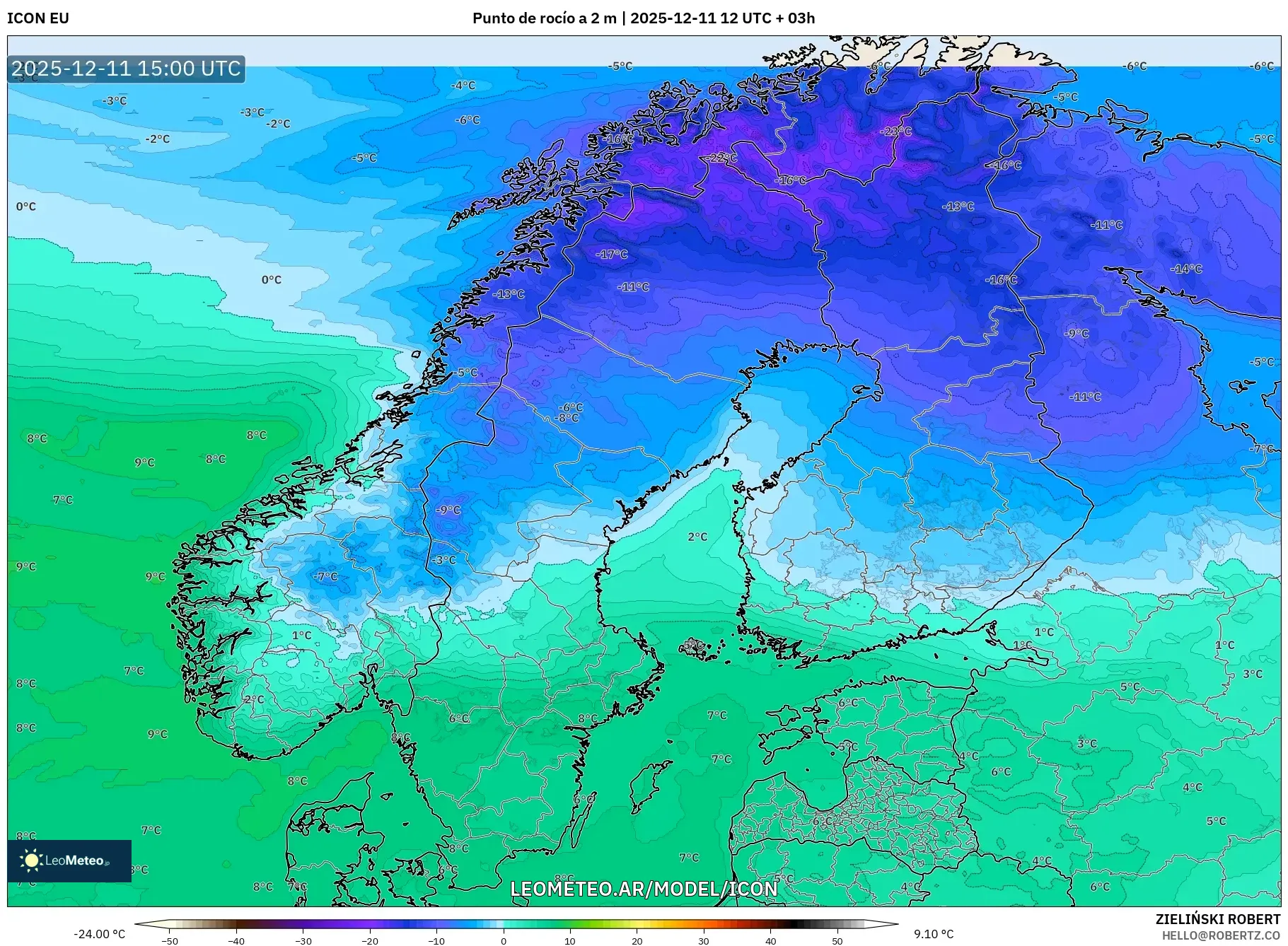 ICON model - Escandinavia, Punto de rocío a 2 m
